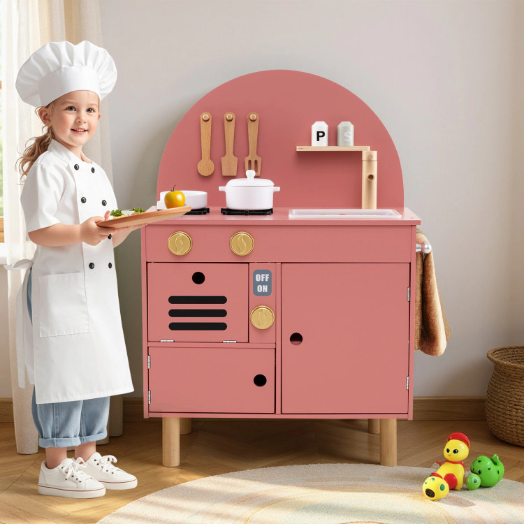 Hivvago Play Kitchen for Kids Wooden Kitchen Playset with Stoves Faucet Sink Microwave and Oven