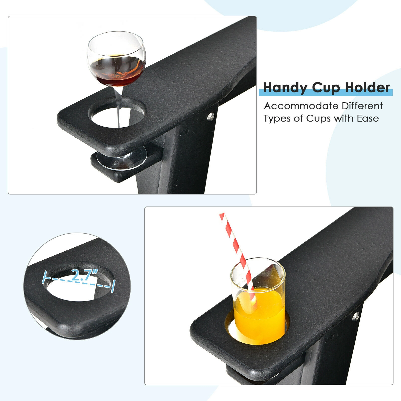 SUGIFT Adirondack Chair with Built-in Cup Holder 330-lb Capacity Black