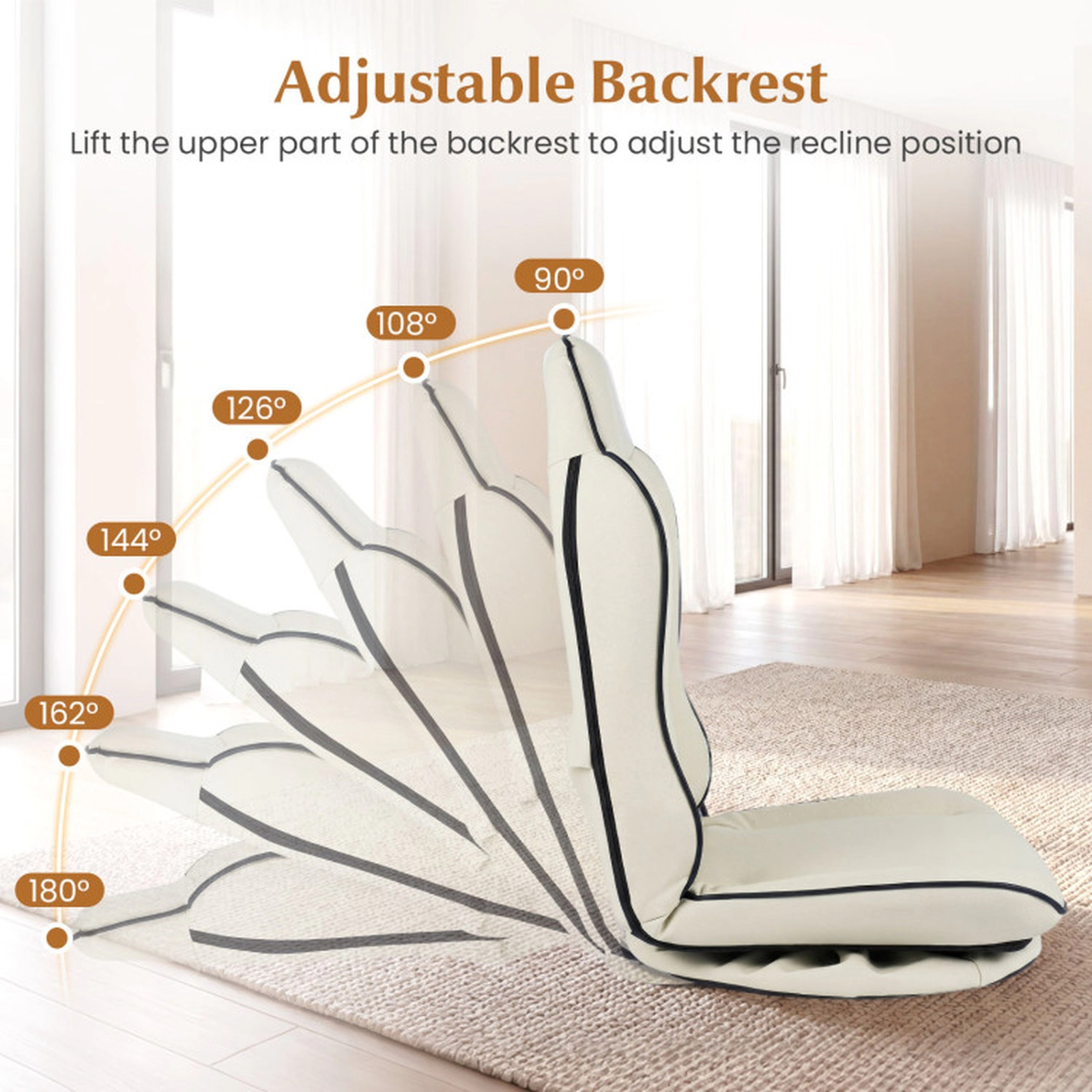 SUGIFT Artificial Leather 360° Swivel Floor Gaming Chair 5-Level Backrest 330-lb Capacity 23.5 x 22 x 30.5-in Beige