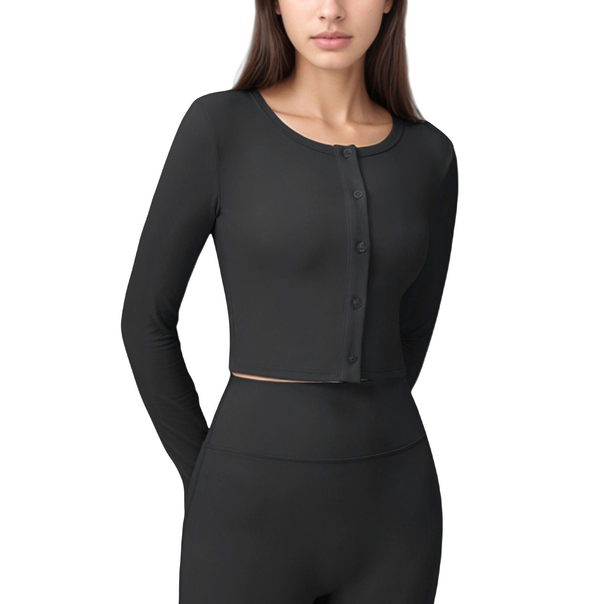 Anna-Kaci Women's Long Sleeve Cropped Button Front Top with Fitted Stretch Design