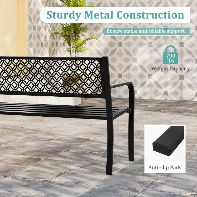 Hivvago 50 Inches Outdoor Garden Bench With Geometric Lattice Backrest And Slatted Seat