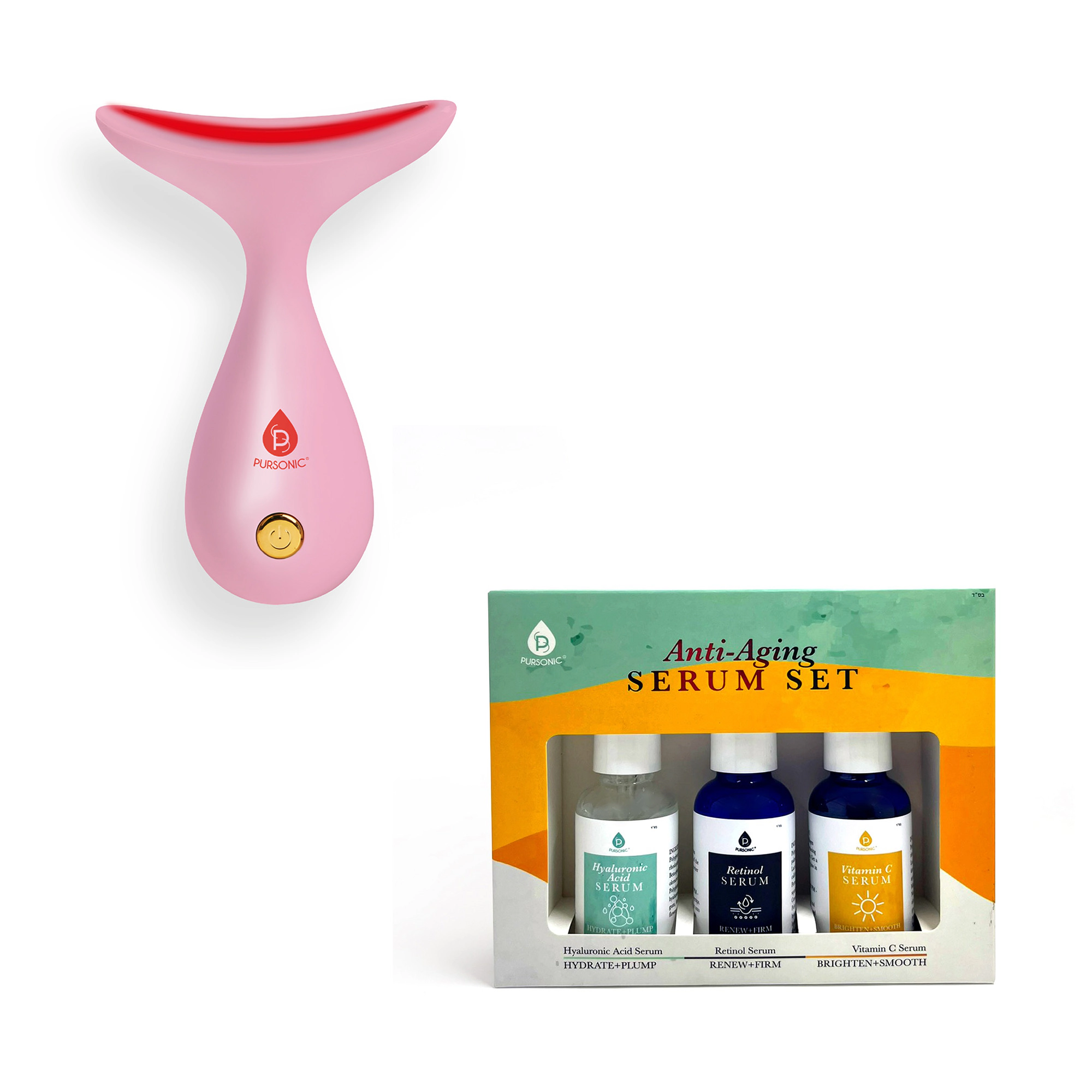 Pursonic Women’s LED Light Therapy Sculpting Wand & Anti-Aging Serum Transformation Set