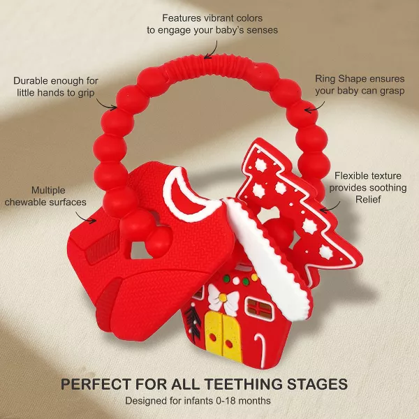 Sperric Silicone Christmas Teether Ring Toy for Baby, BPA Free Soothing Teething Relief for Infant & Toddlers 0-18 Month