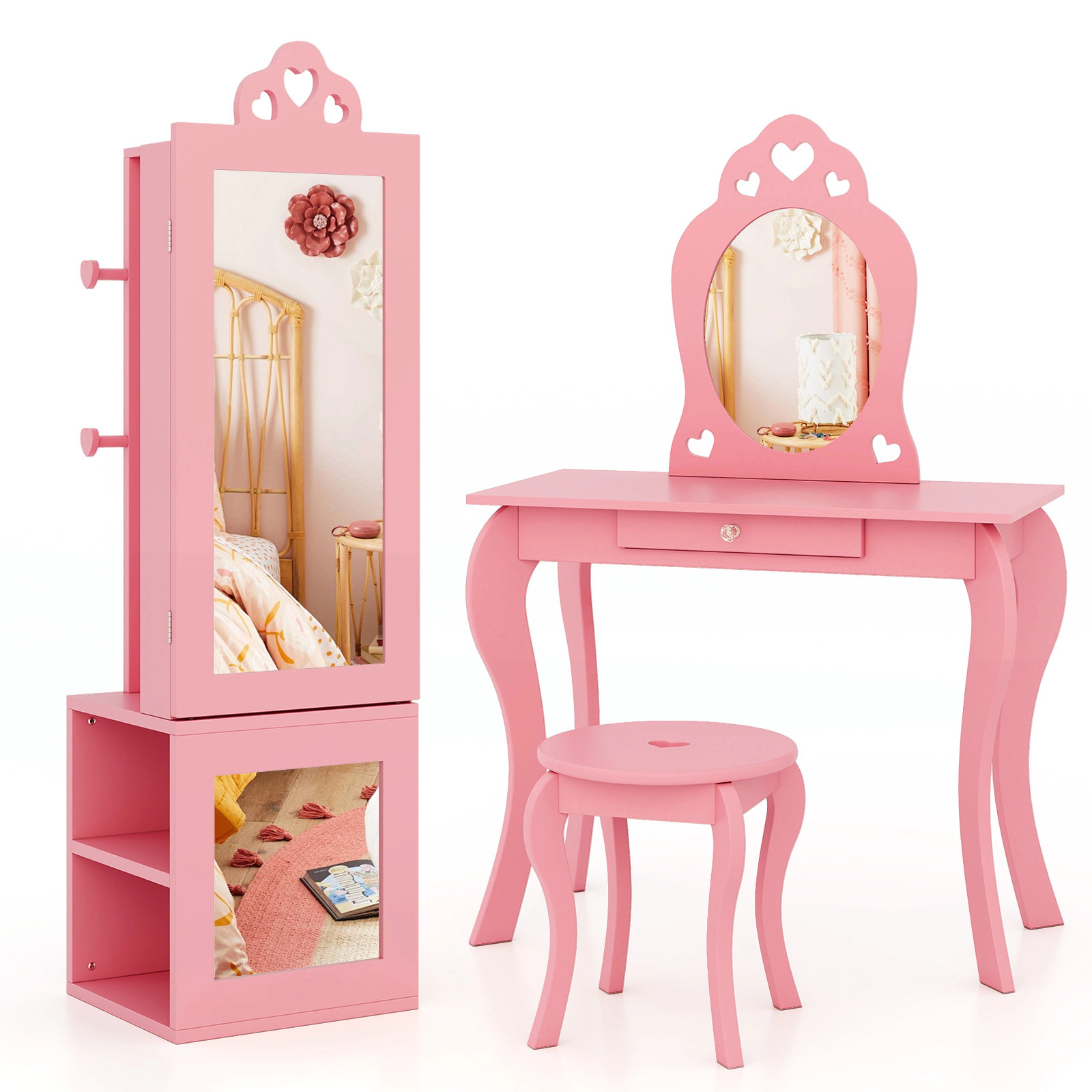 SUGIFT Kids Jewelry Cabinet and Dress-Up Organizer with Floor-Length Mirror and Back Panel Hooks