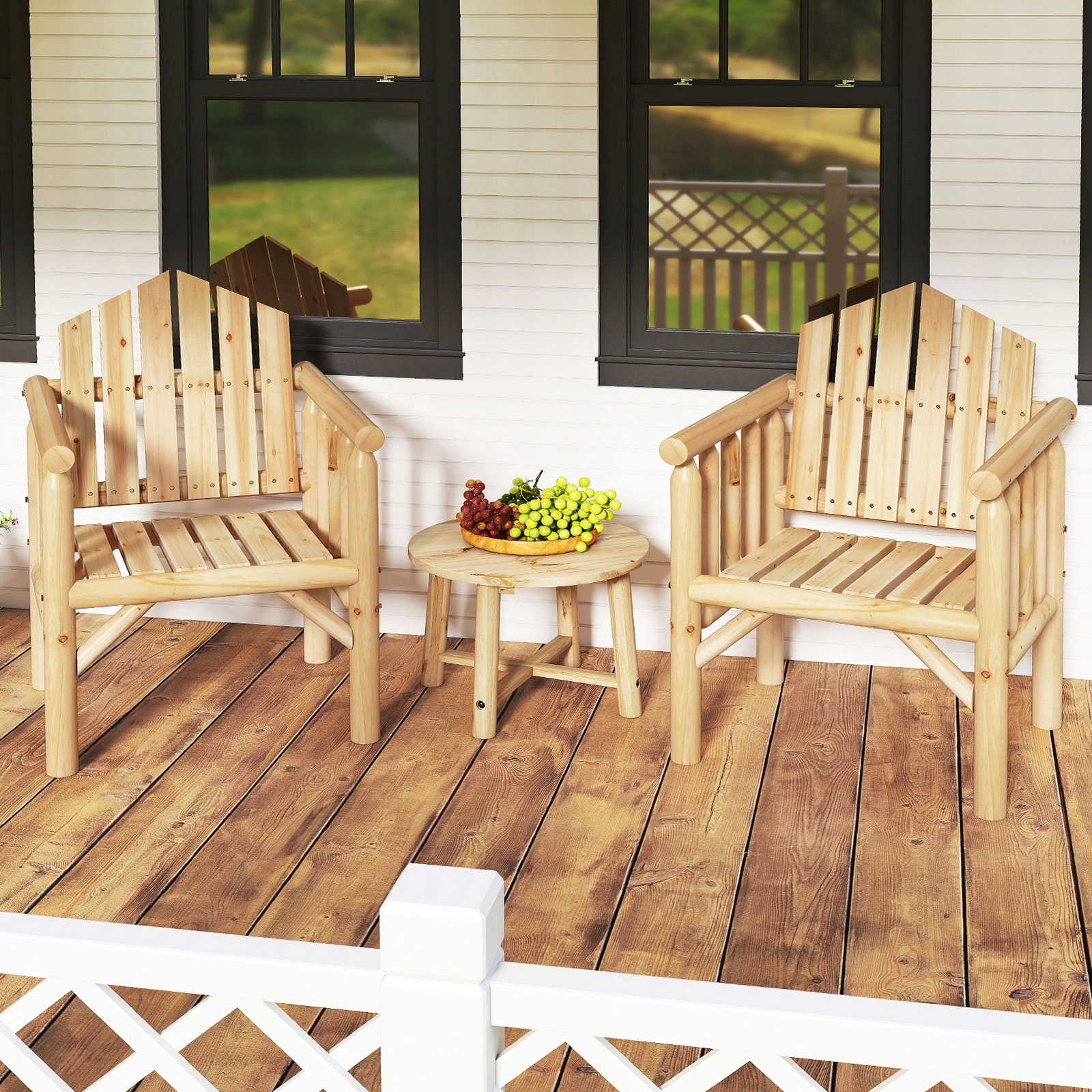 SUGIFT Natural Wood Outdoor Dining Chair with Arms, Reclined High Back, 330-lb Capacity
