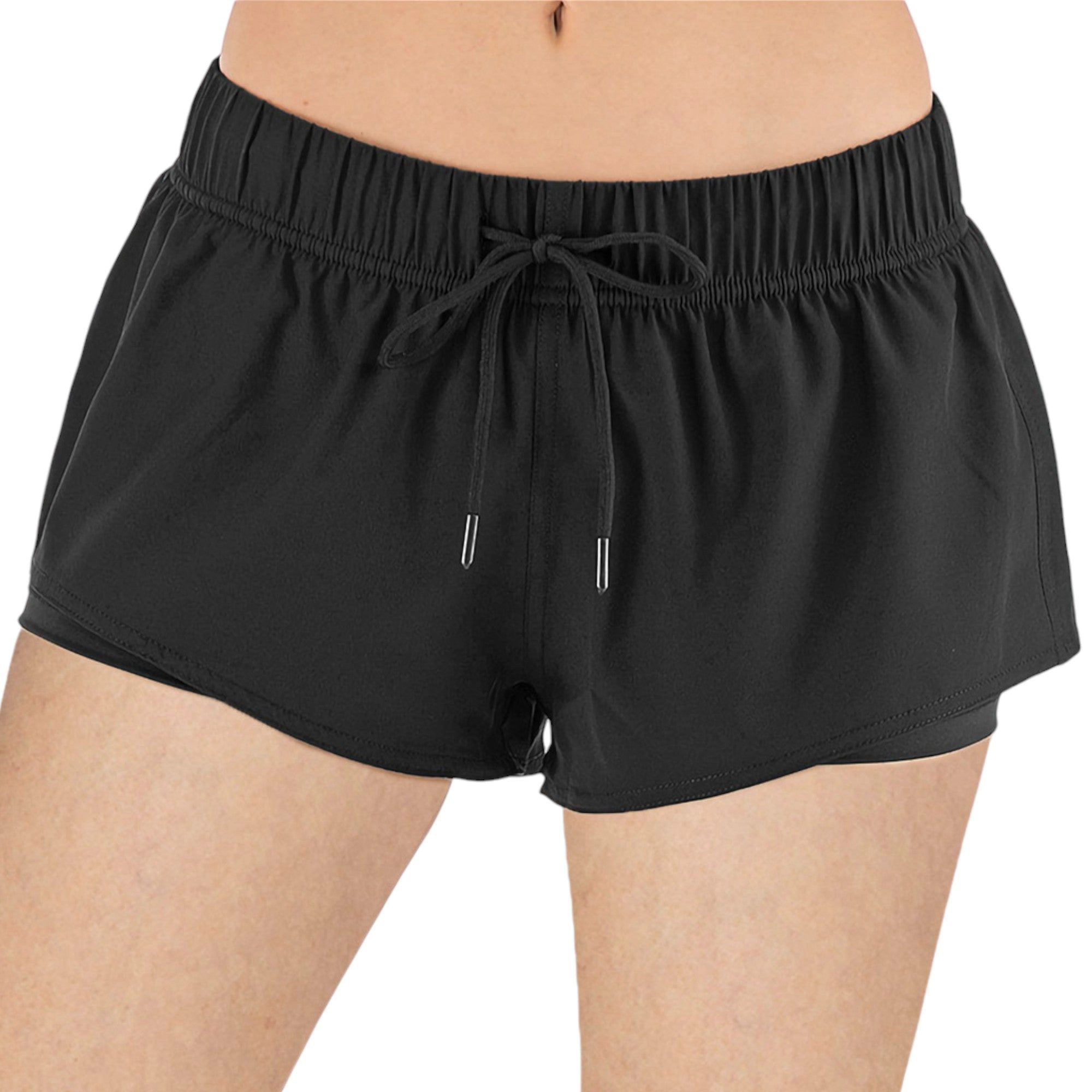 Anna-Kaci Women's Yoga Running Fashion Shorts Sport Elastic Double-Layer with Drawstring