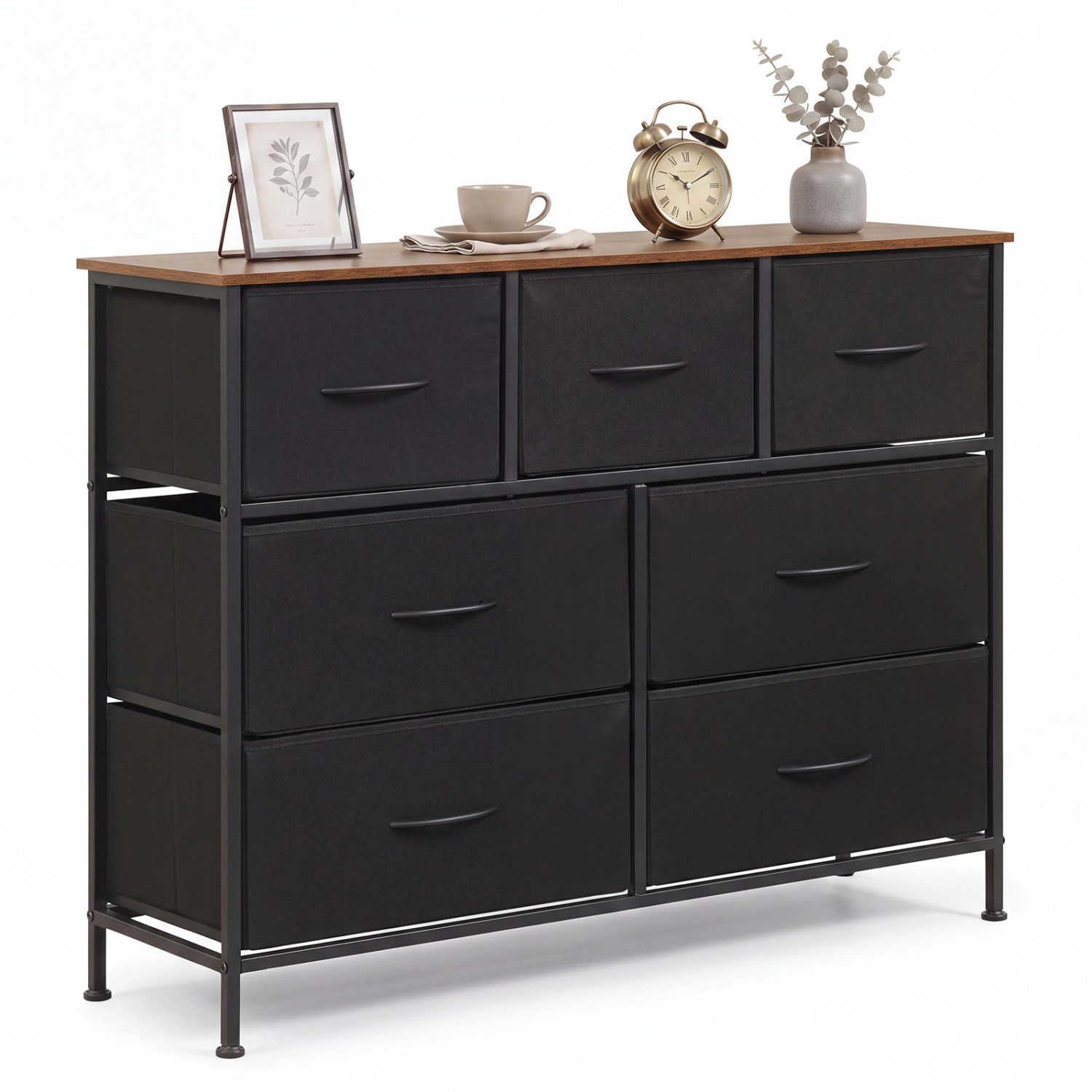 LJG 7-Drawer Wide Dresser with 2-Sized Folding Fabric Drawers for Bedroom