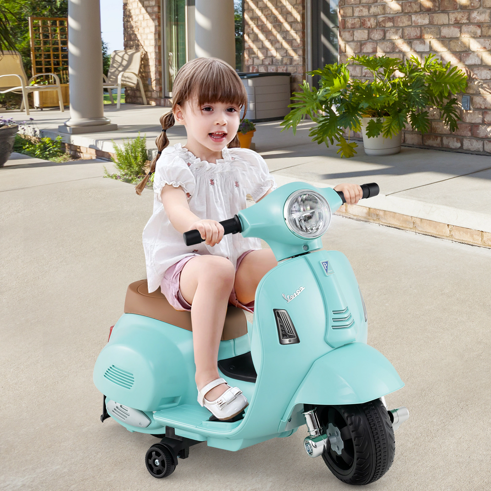 LJG Kids Ride on Motorcycle Licensed Vespa with LED Headlight and Horn Sound
