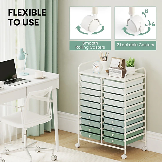 SUGIFT 20-Drawer 25 x 15 x 34-in White Frame Rolling Storage Cart
