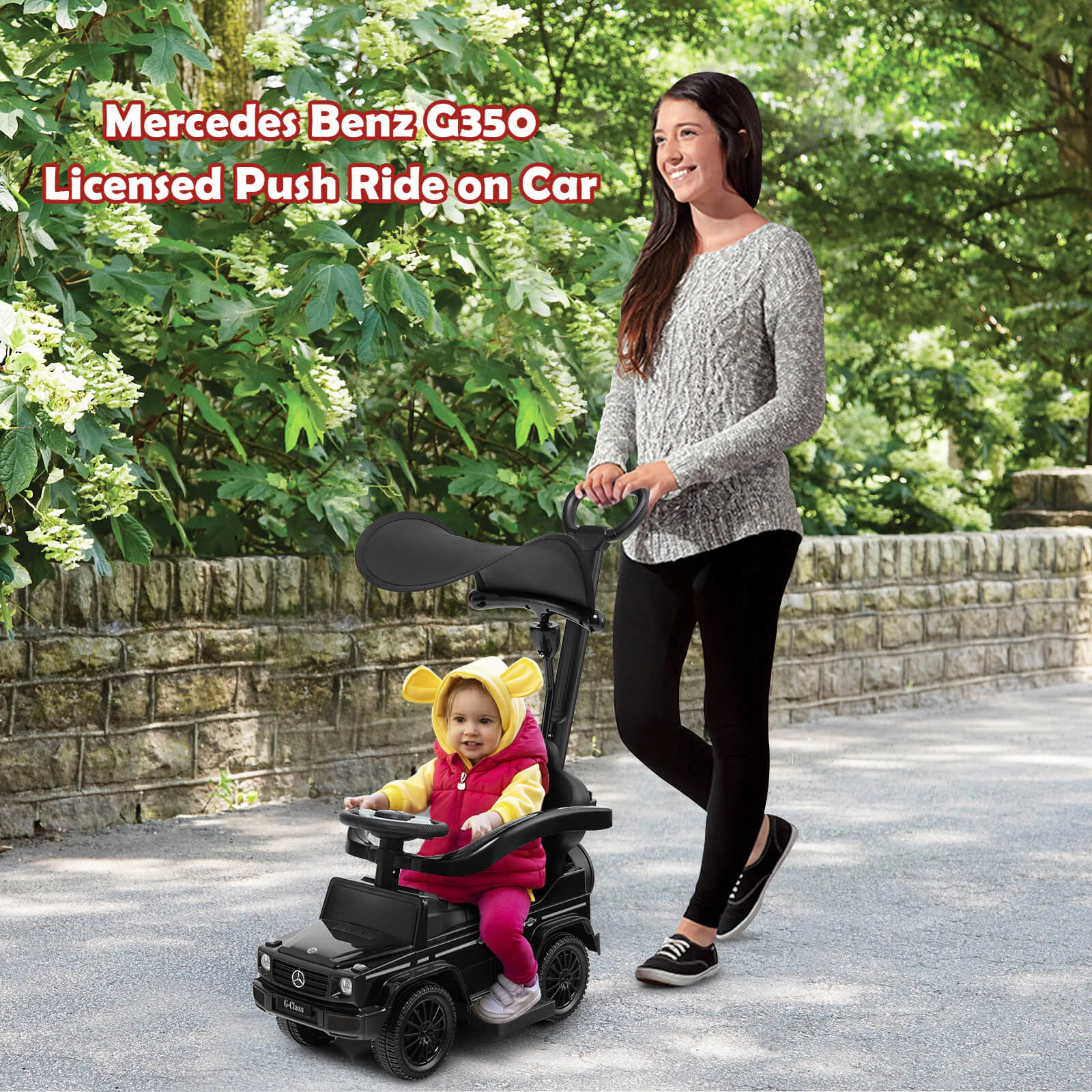 Costway 3 1 Ride on Push Car Mercedes Benz G350 Stroller Sliding w/ Canopy