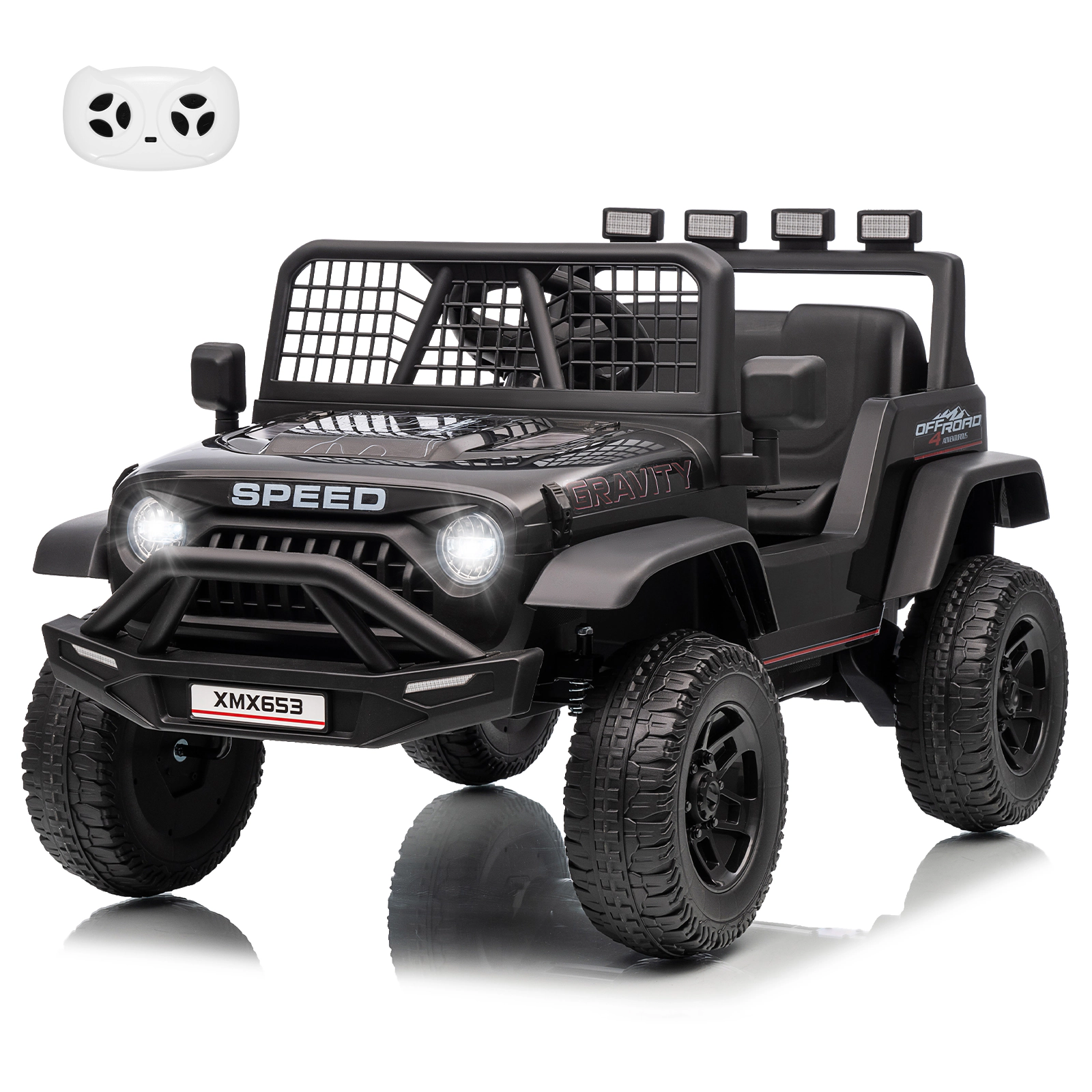Enjyam 12V Kids Ride On Truck, Electric Car Toy with Extra Wide Seat & Legroom, Remote Control,3 Speeds,LED Lights,