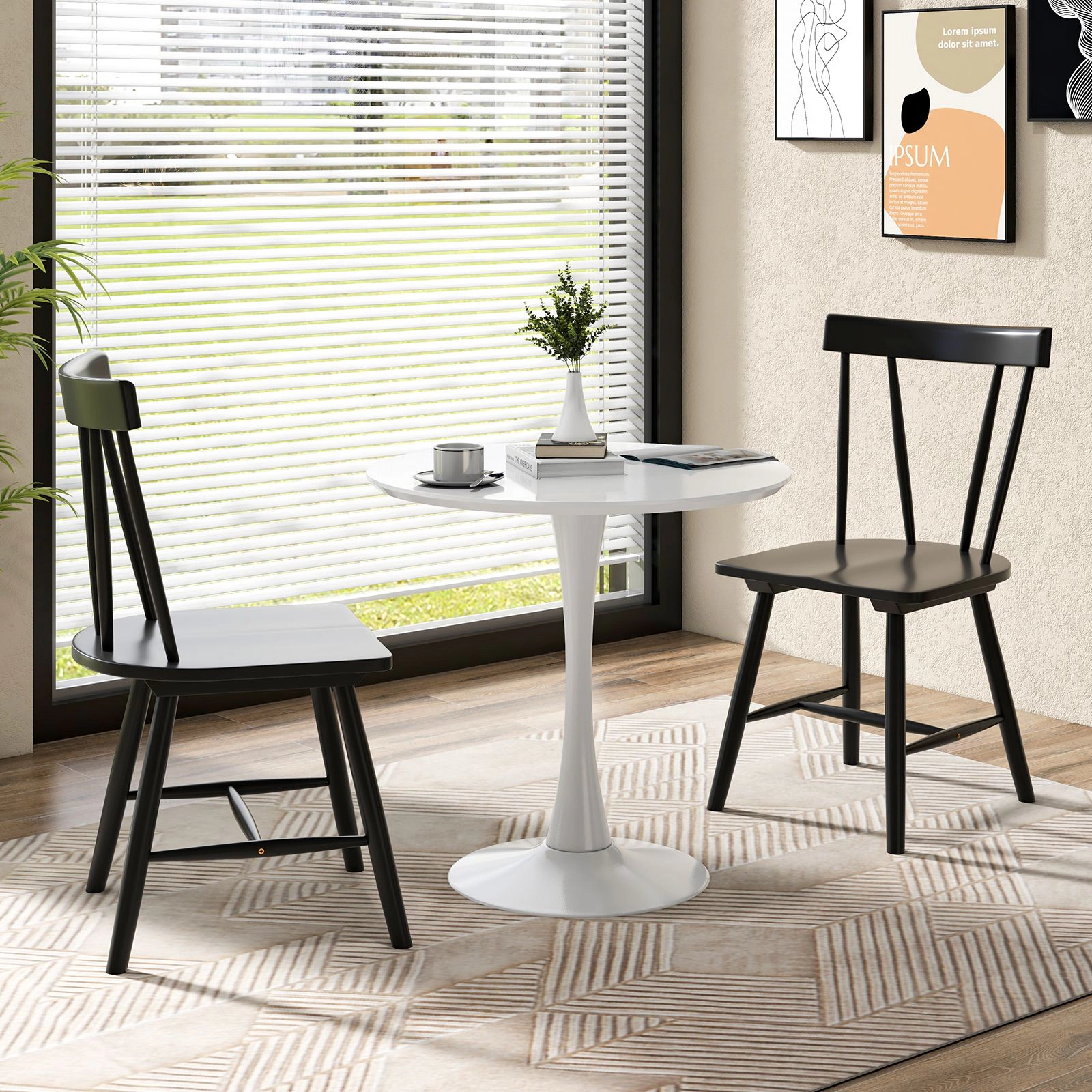 SlickBlue Windsor Dining Chairs Set of 2, Rubber Wood Frame