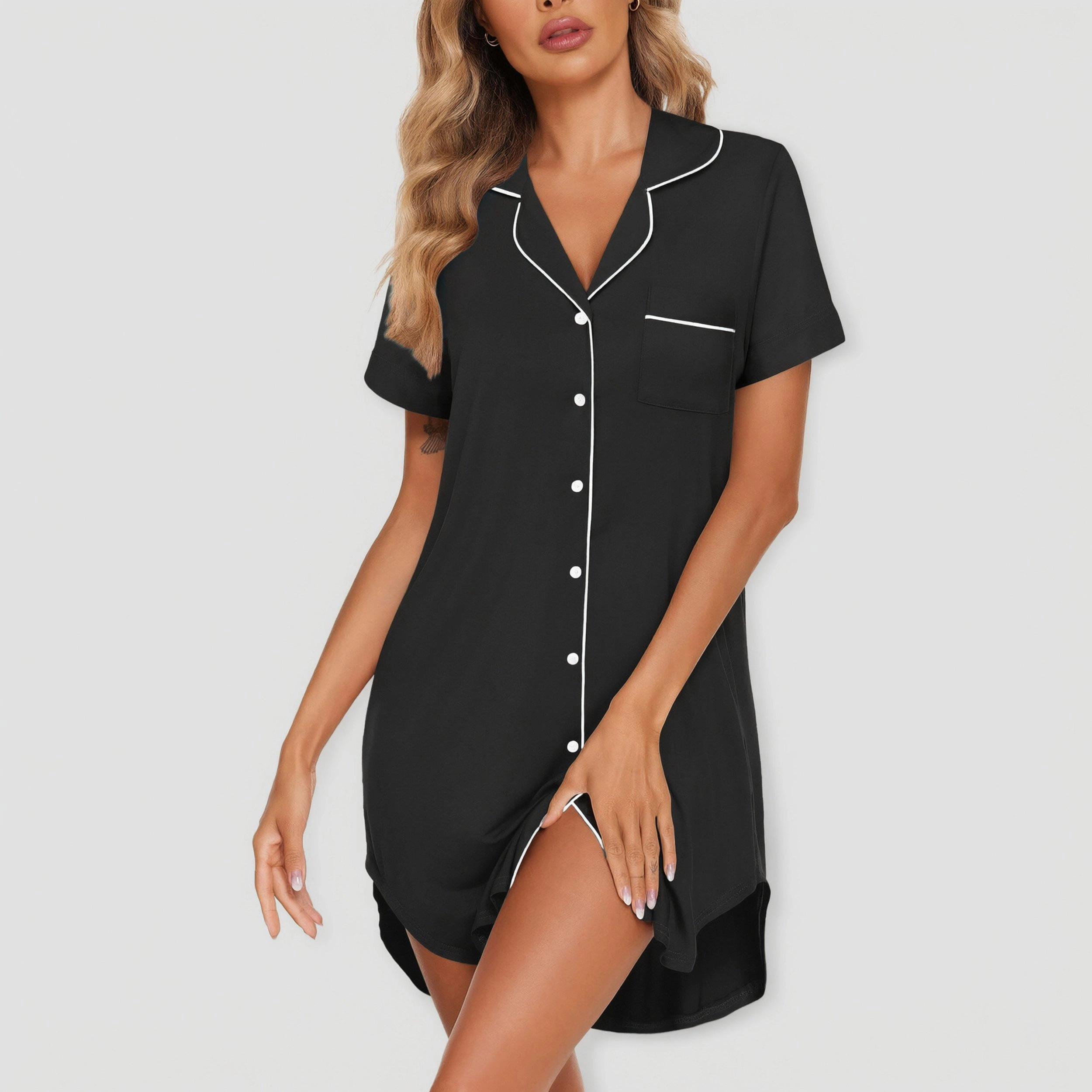 Ekouaer Women's Soft Cotton Button-Down Nightgown with Pockets