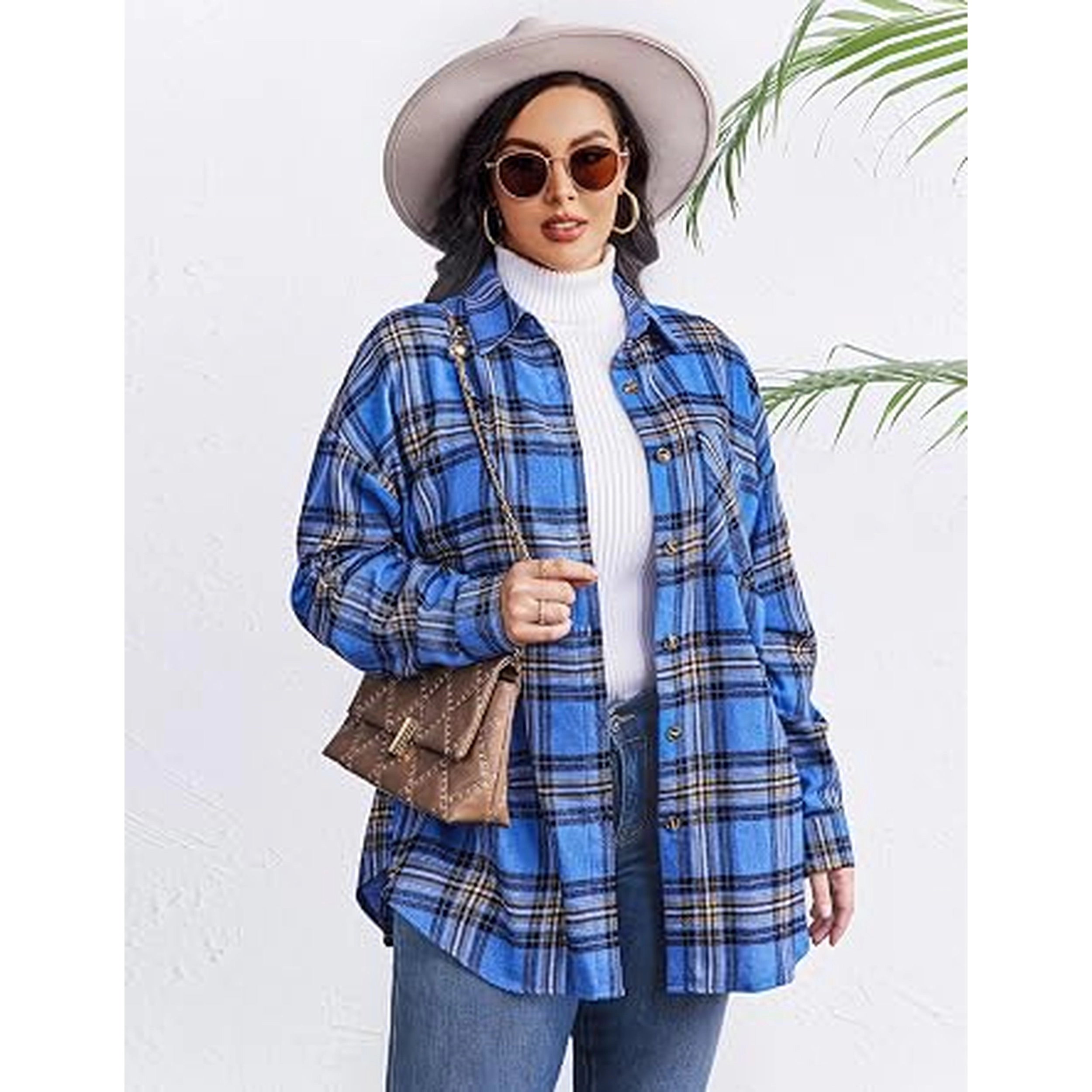 Zeagoo Women s Flannel Shirts Long Sleeve Casual Collared Button Down Loose Blouse Tops
