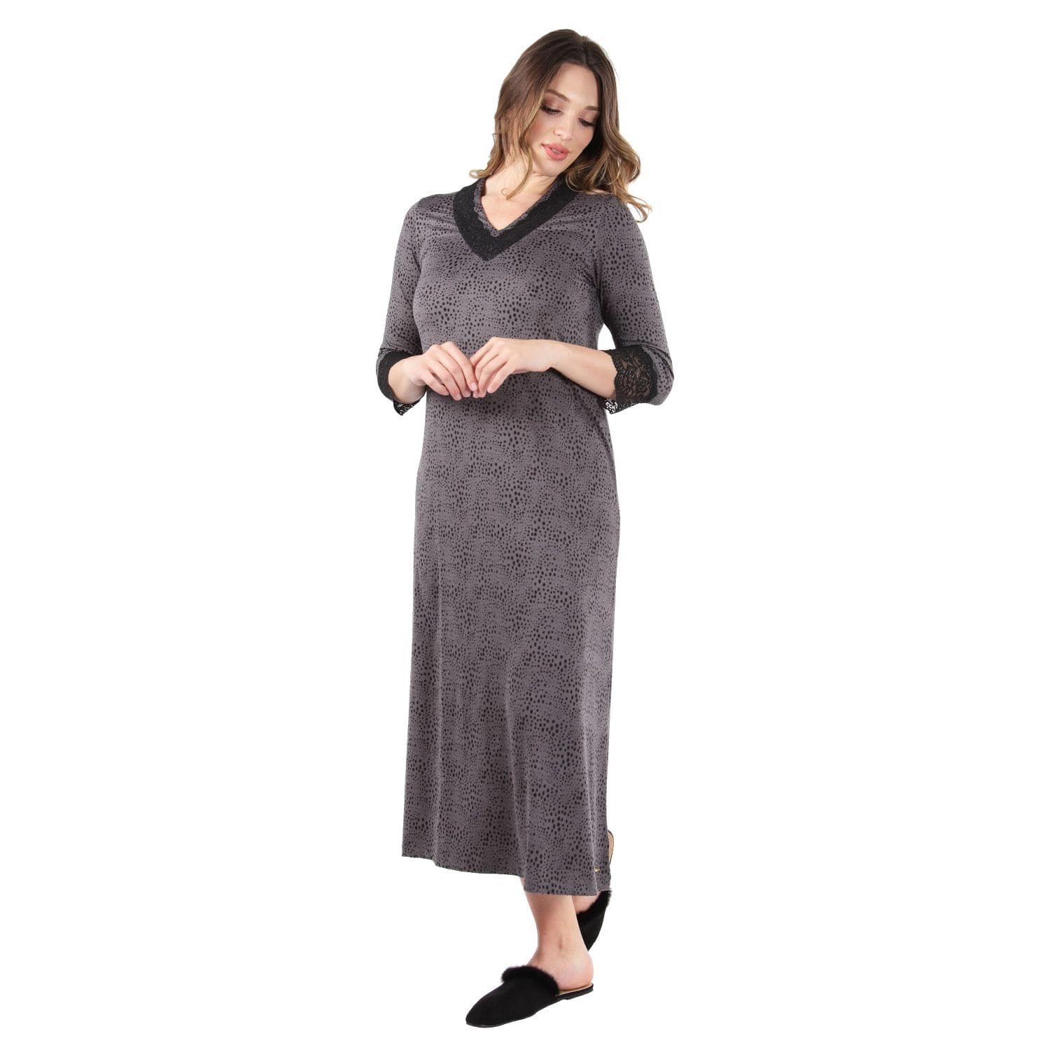 MeMoi Women's Three Quarter Sleeve Nightgown with Lace Trim