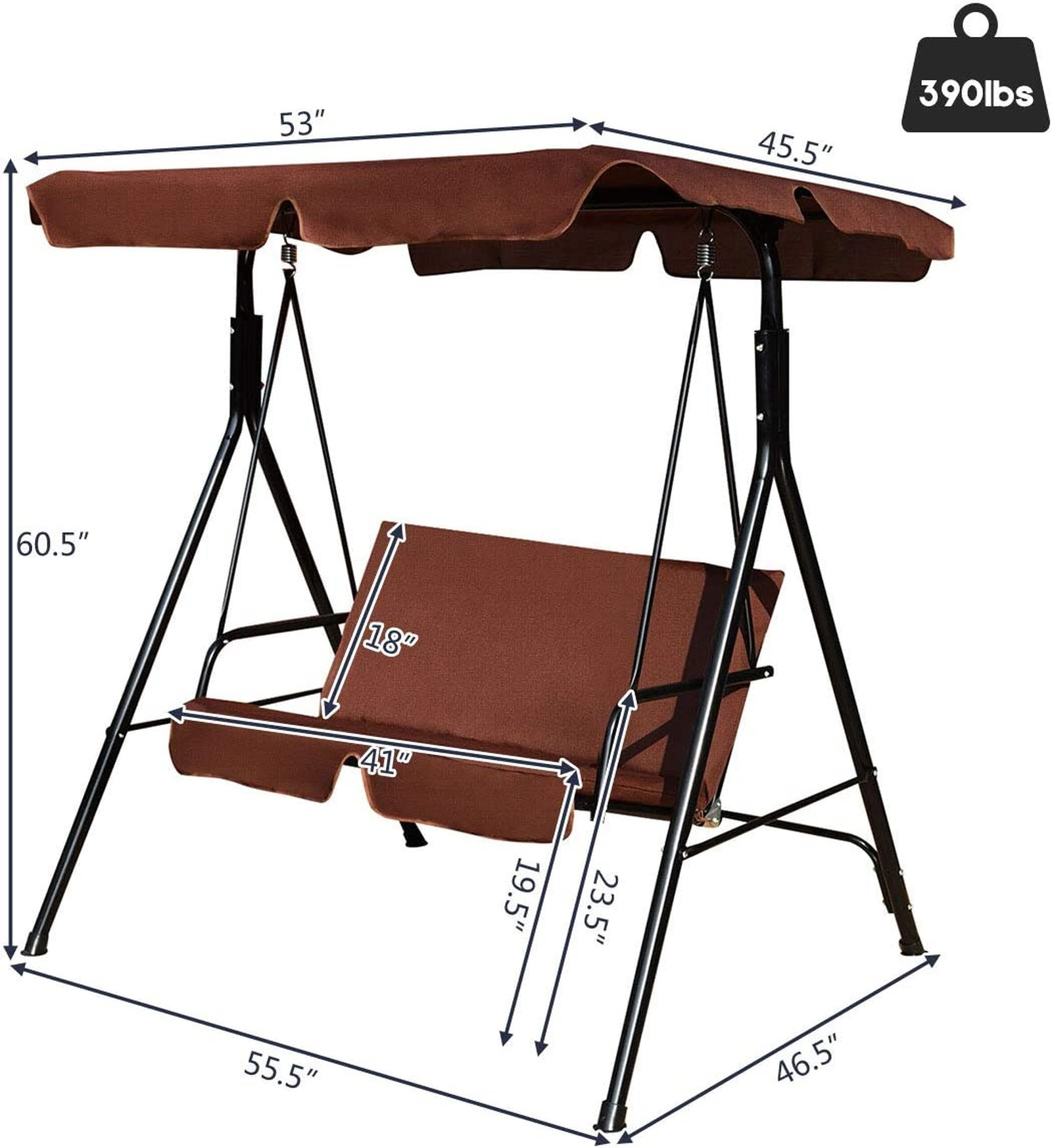 SUGIFT Brown 2-Seat Outdoor Patio Glider Swing with Cushions and Canopy