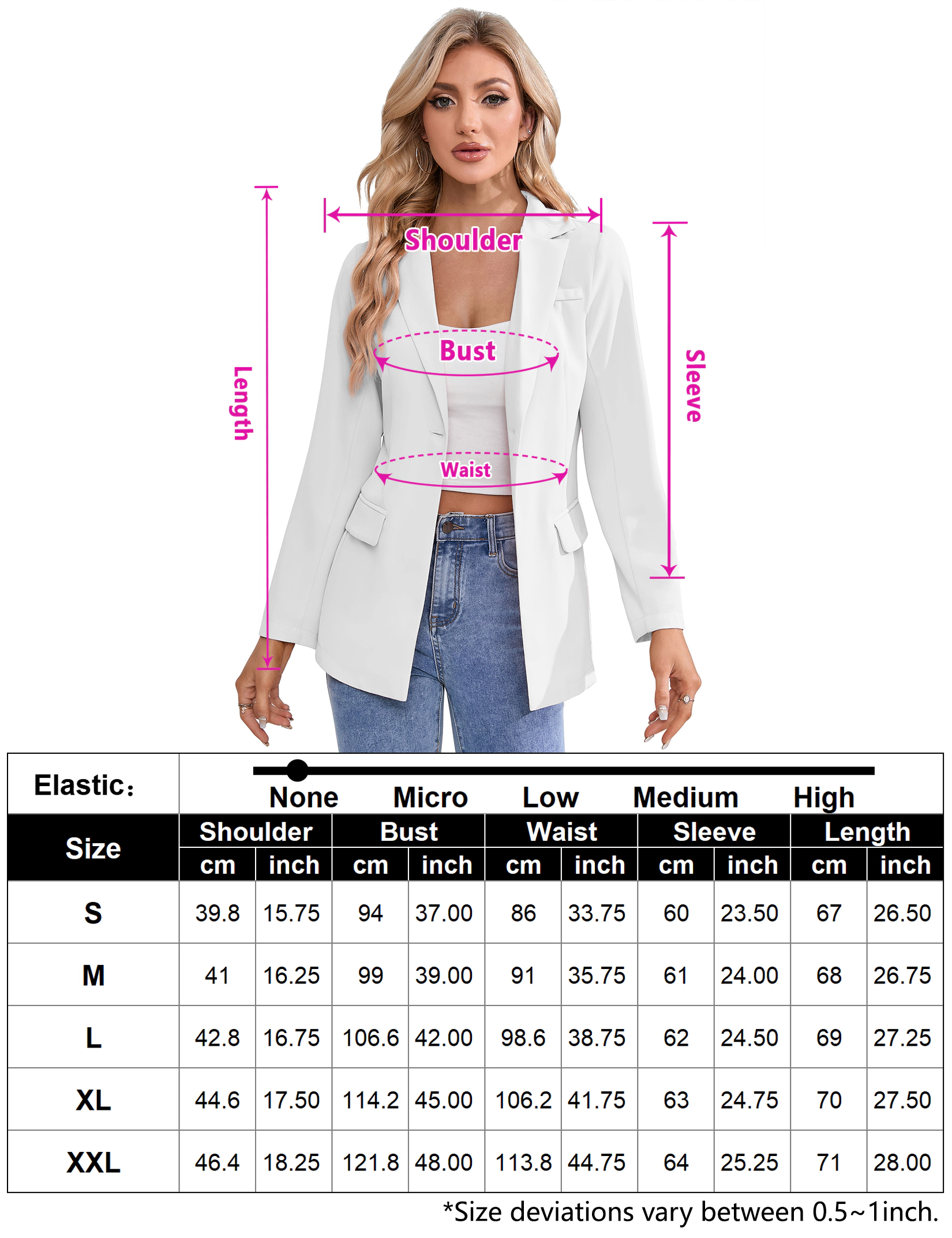 KOJOOIN Women's Notched Lapel Blazer One Button Relaxed Fit Business Casual Suit Jacket with Pockets