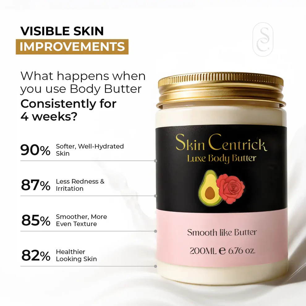 Skin Centrick Luxe Body Butter, Moisturizing Formula with Shea Butter and Rosehip Oil for Dry Skin, 200 mL