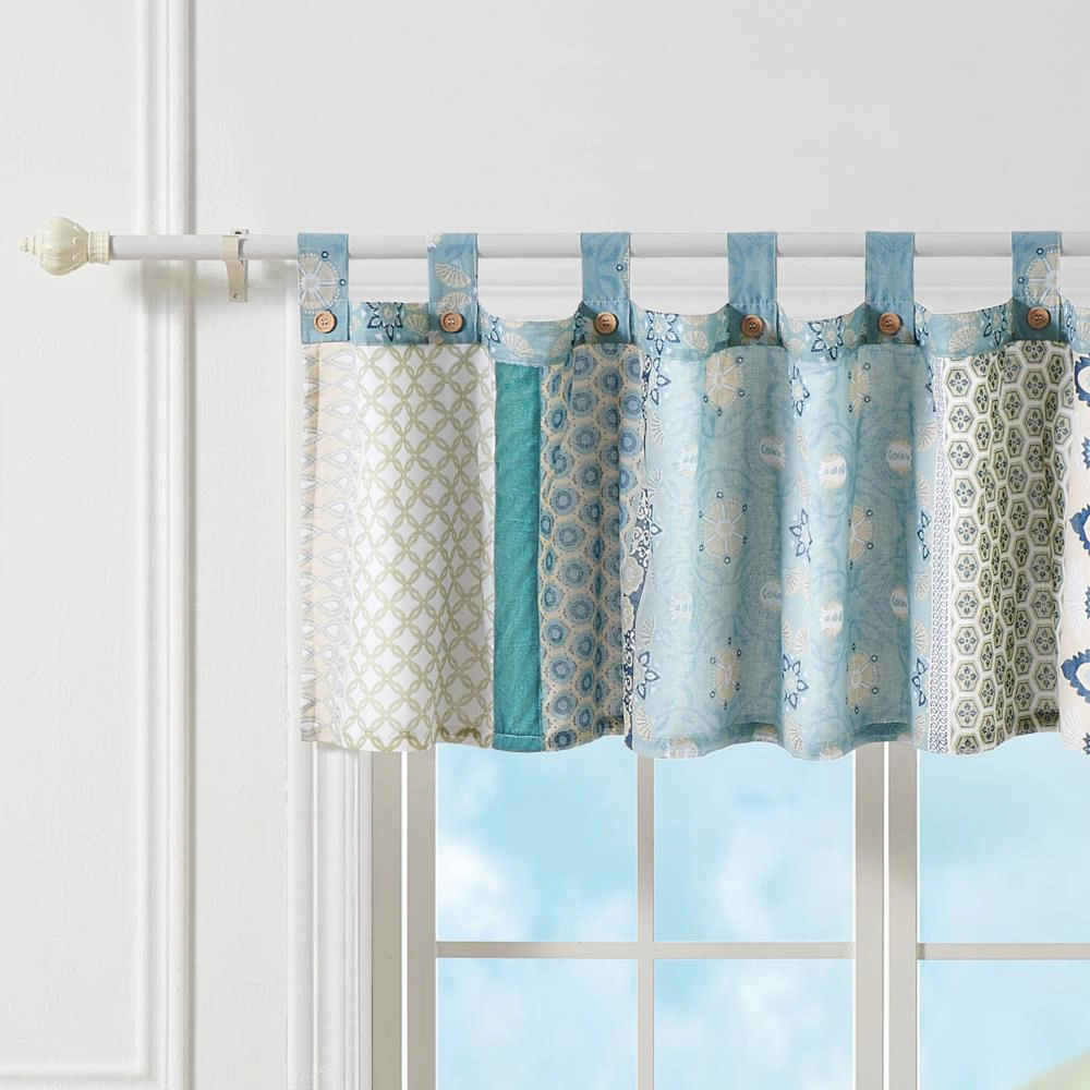 Greenland Home Fashions Thalia Stylized Florals and Geometric Prints Bohemian Ultimate Comfort Valance 84"x21" Blue