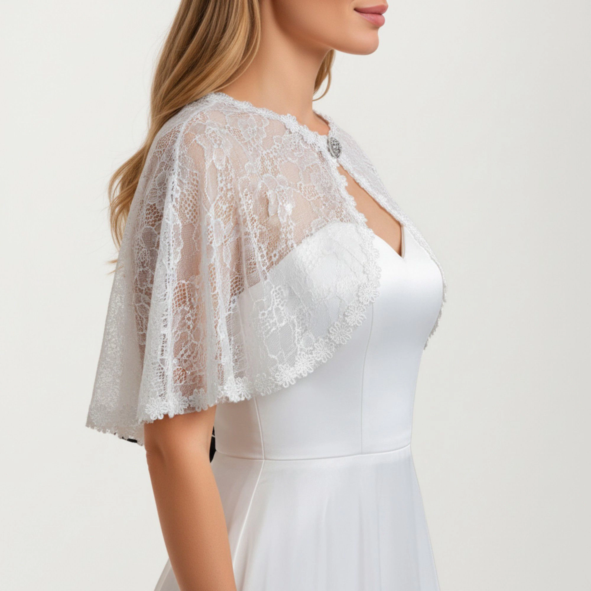 Anna-Kaci Women's Floral Capelet with Scalloped Edges Sheer Draped Overlay and Clasp Detail for Light Coverage 8.5x13in