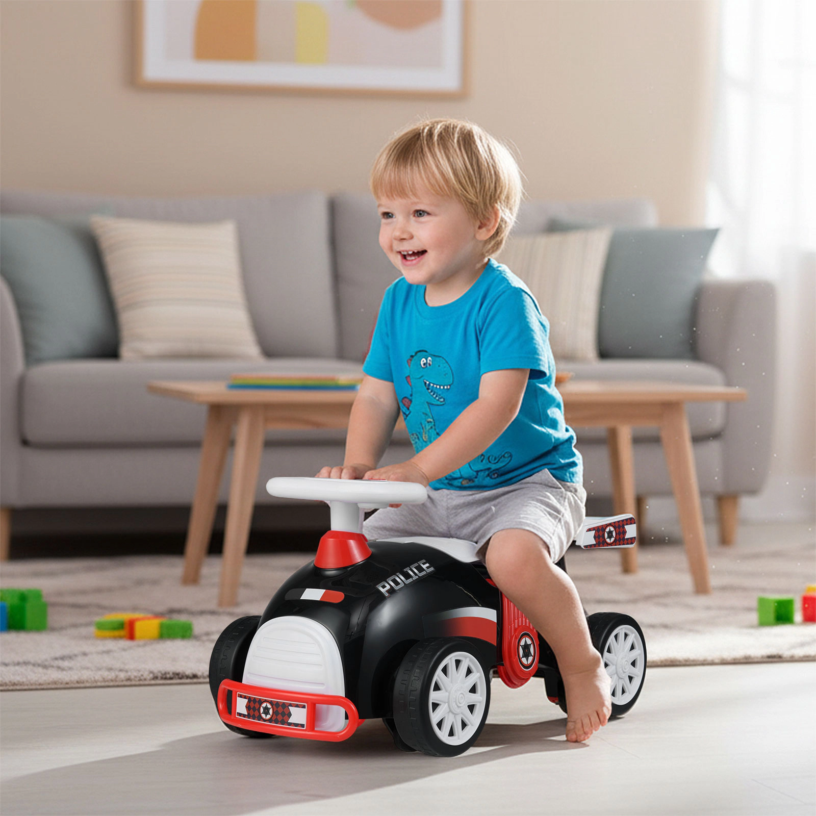 SUGIFT Black Toddler Ride-On Sliding Car with 12 Songs Under Seat Storage and Universal Wheels 33-lb Rider