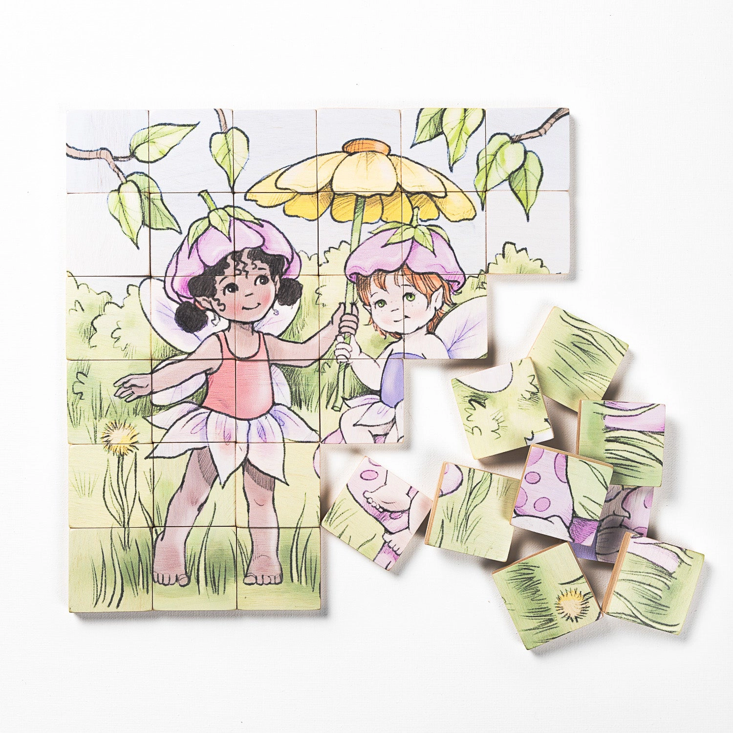 Magnetic Wooden Puzzle with Organic Cotton Bag - Playful Fairies - 36-Piece Maple Set - Made in Canada