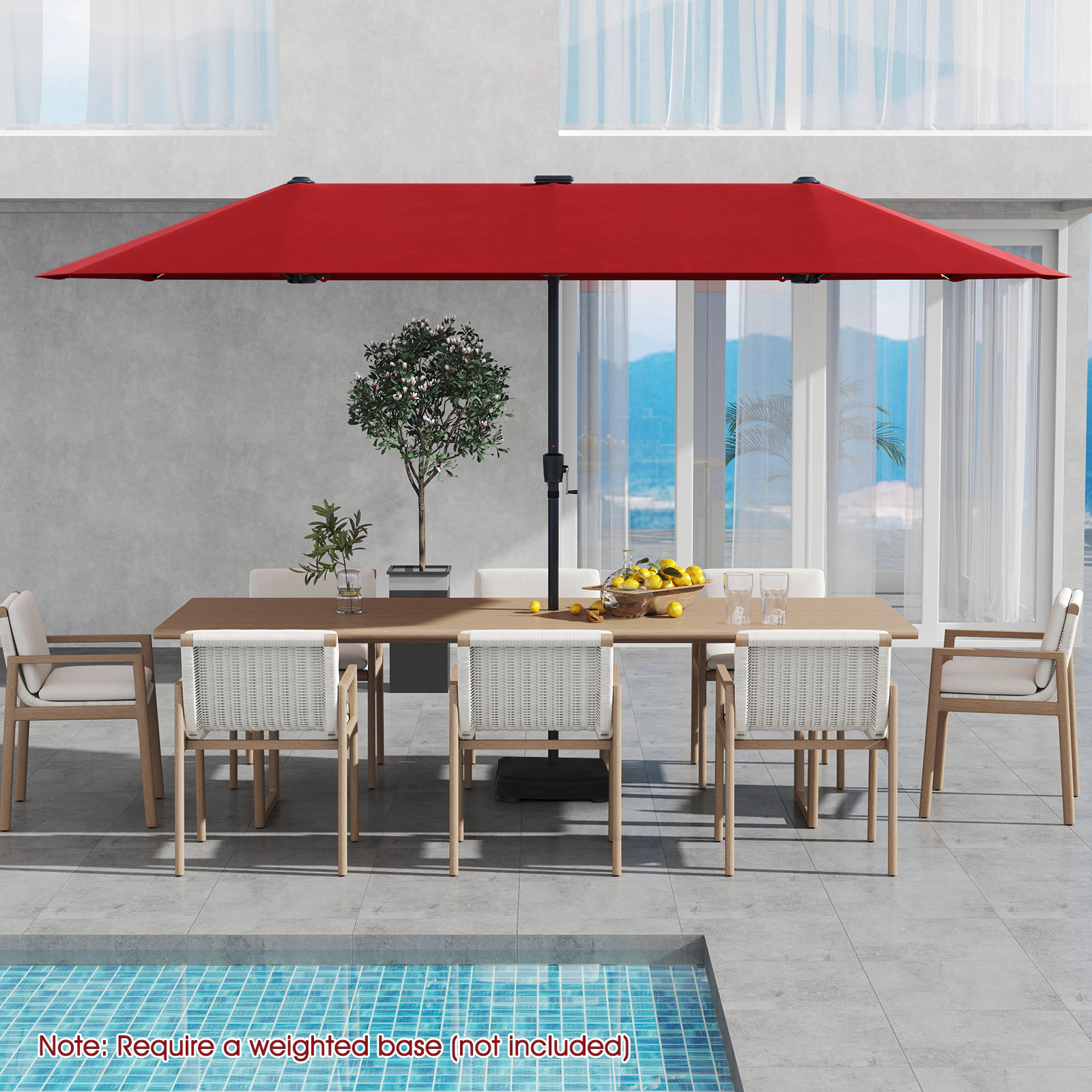 SUGIFT Red 108 Solar LED Lights and Crank Handle 13 FT Large Double-Sided Patio Umbrella