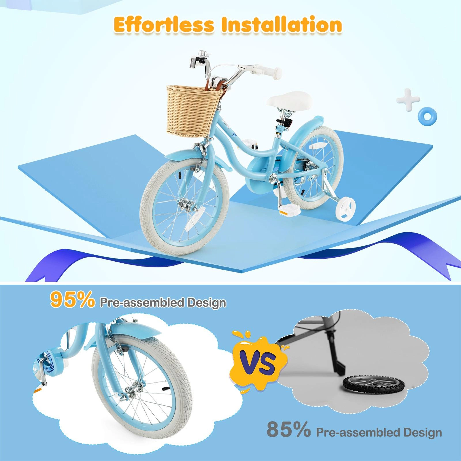 SUGIFT 16-Inch Kids Bike with Training Wheels Hand and Coaster Brakes 99-110-lb Capacity Ages 4-7 Blue