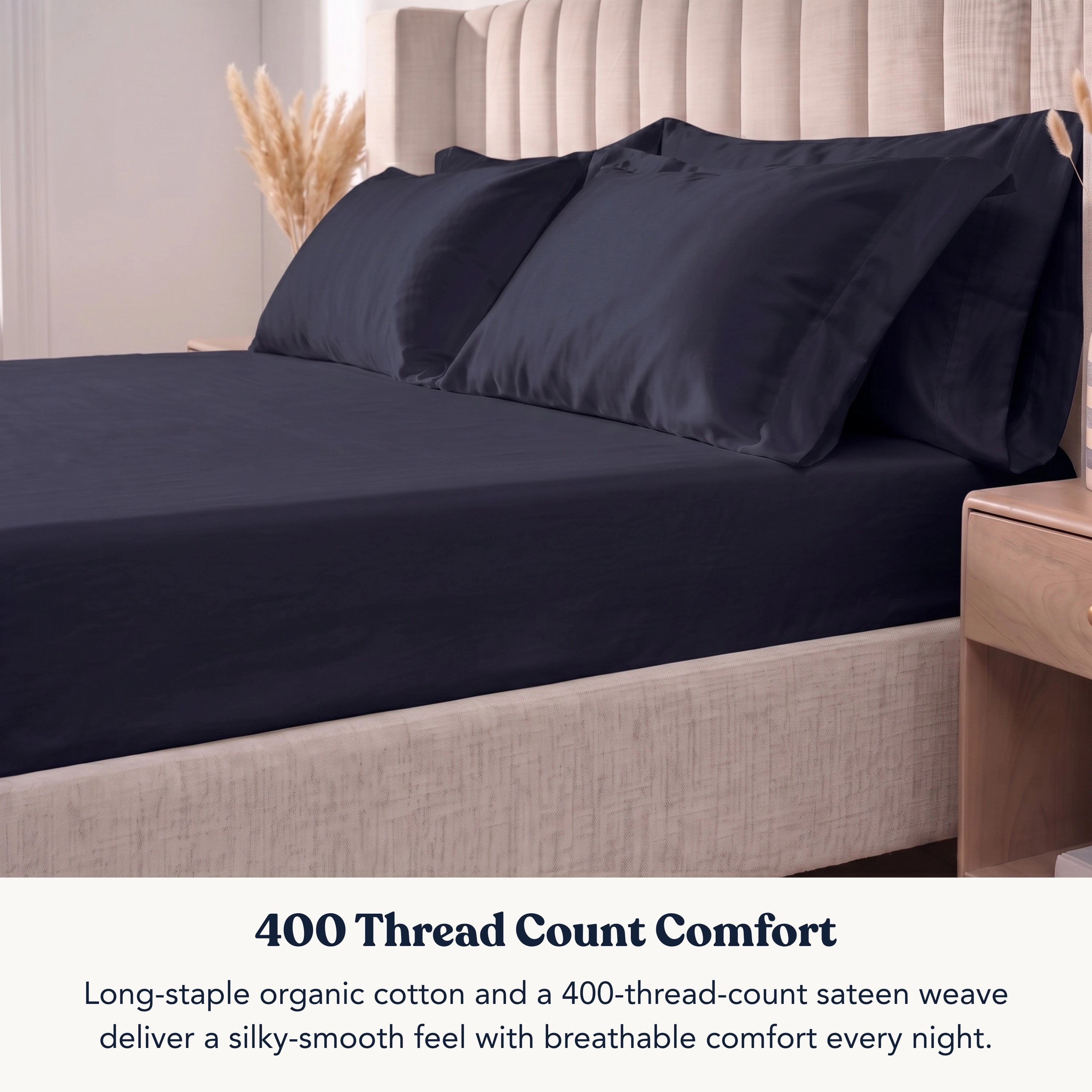 Delara GOTS Certified Organic Cotton Fitted Sheet, 400 Thread Count, Long Staple Cotton, Soft & Breathable