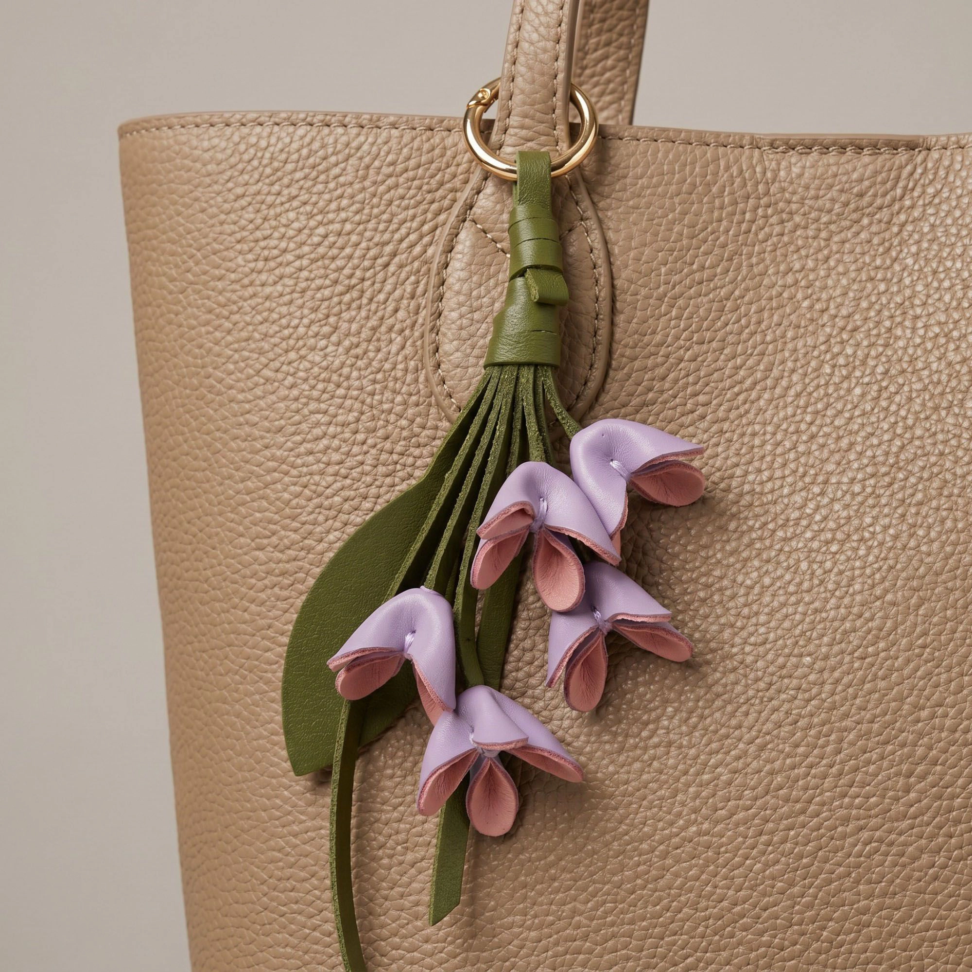Alilang Women's Floral Bag Charm with Tassel Strap and Gold Tone Ring