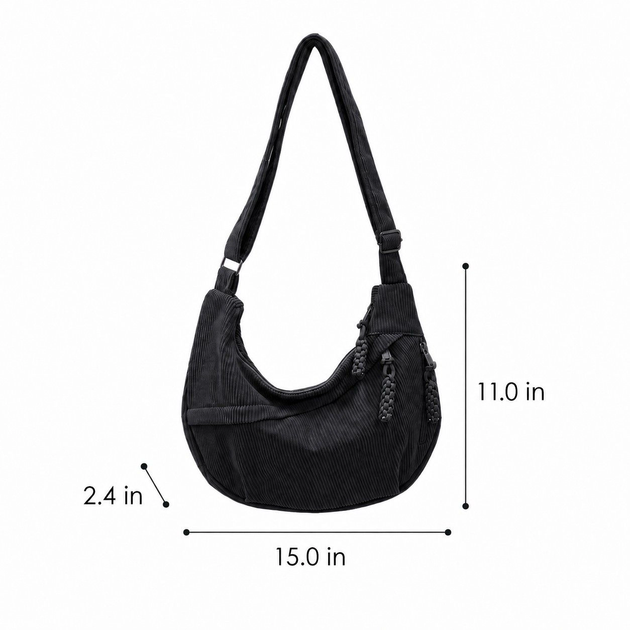 Alilang Women's Corduroy Crescent Crossbody Bag with Adjustable Strap and Zip Pockets, Ivory