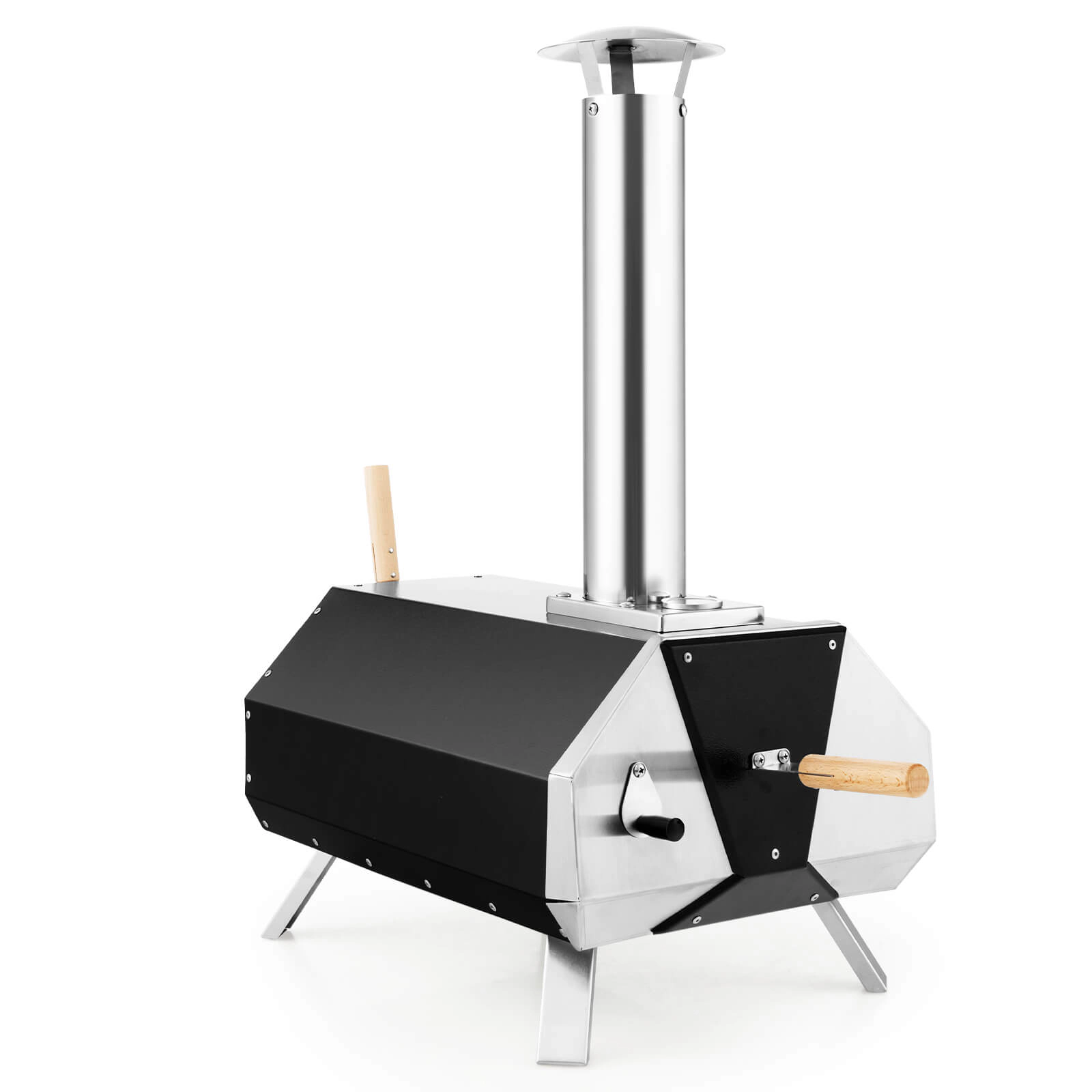 SUGIFT Black Outdoor Pizza Oven with 3-Layer Insulation 12-in Pizza Stone Thermometer and Foldable Legs