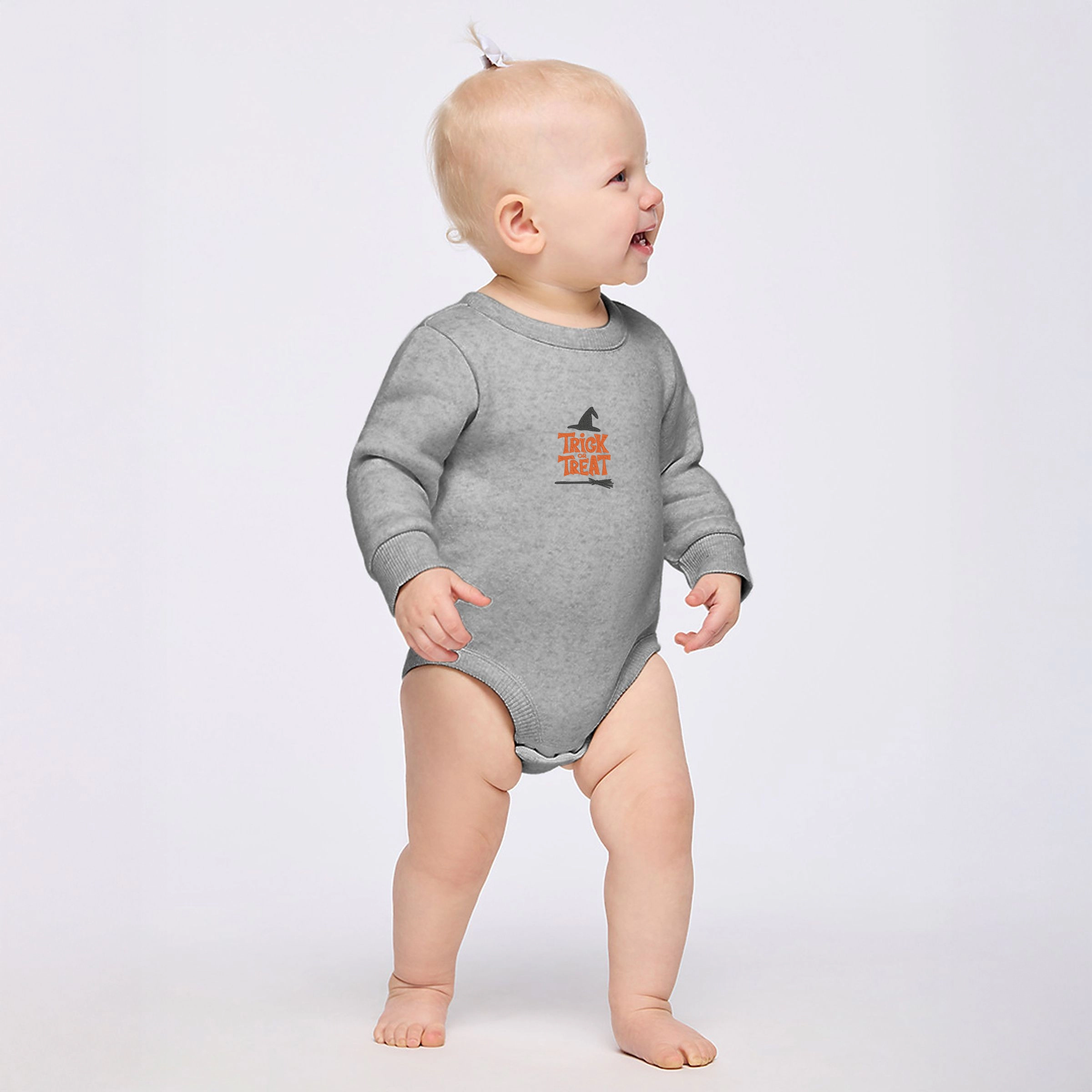 The Juniper Shop - Infant Fleece BodySuit Embroidered Broom Trick or Treat