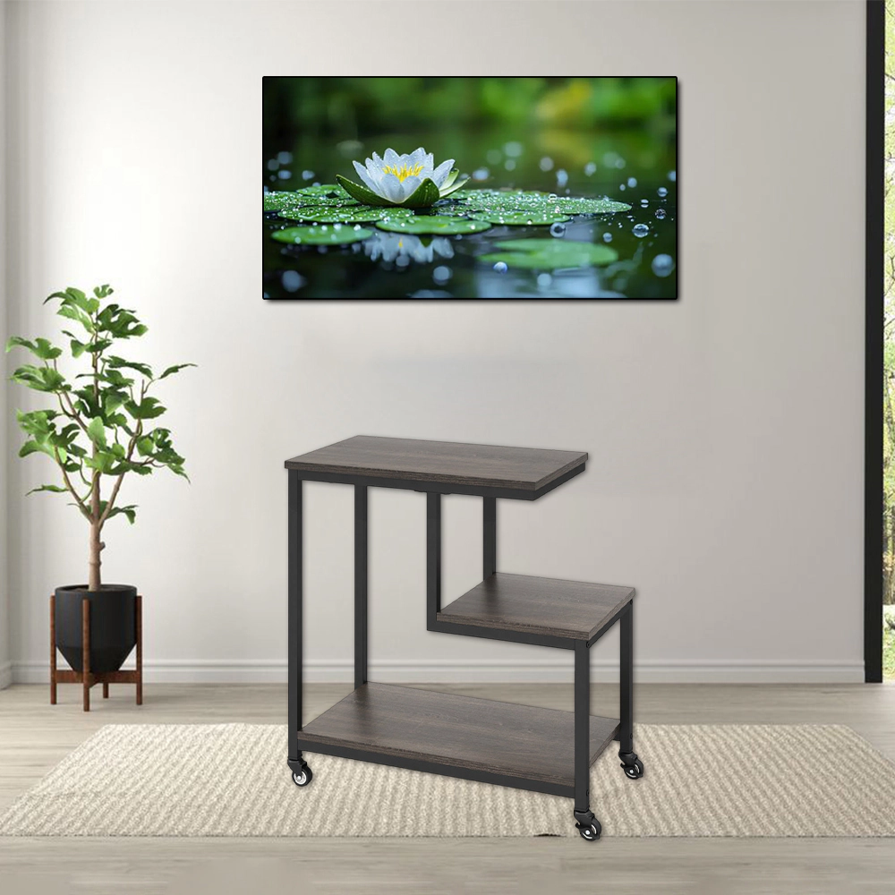 Hivvago Three-Tier G-Frame Rolling Side Table with Open Storage Shelves