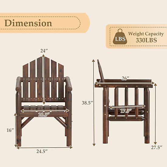 SUGIFT Outdoor Pine & Fir Wood Patio Dining Armchair 330-Lb Capacity 26-in Wide High Back Armrests Brown/Natural 1-Piece