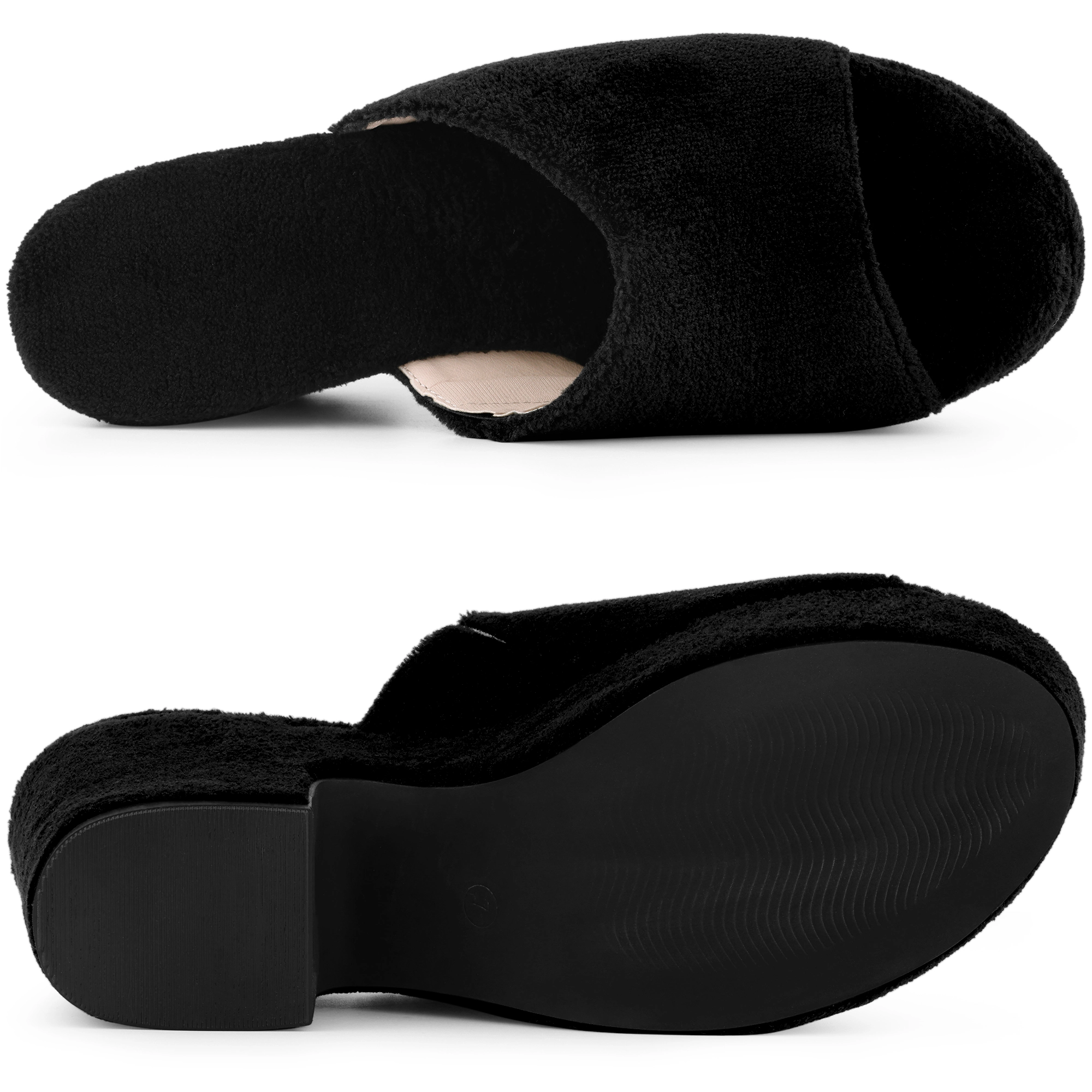 BLISSFUL STEP Women's Open Toe Platform Chunky Heel Block Heeled Slides Sandals