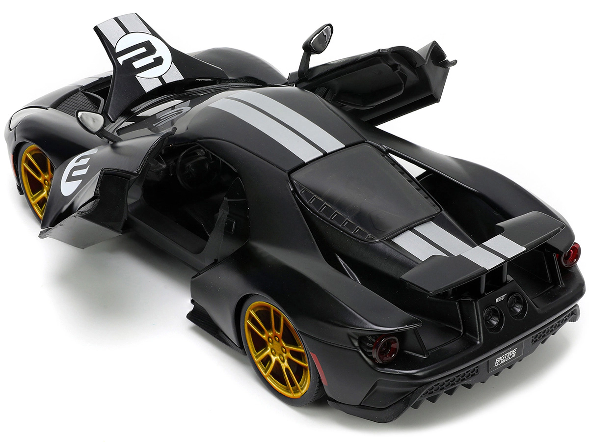Jada 2017 Ford GT #2 Matt Black with Silver Stripes and Gold Wheels "Bigtime Muscle" Series 1/24 Diecast Model