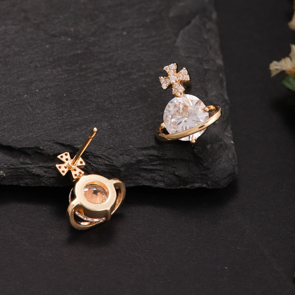 Saturn Planet Cross Cubic Zirconia Stud Earring