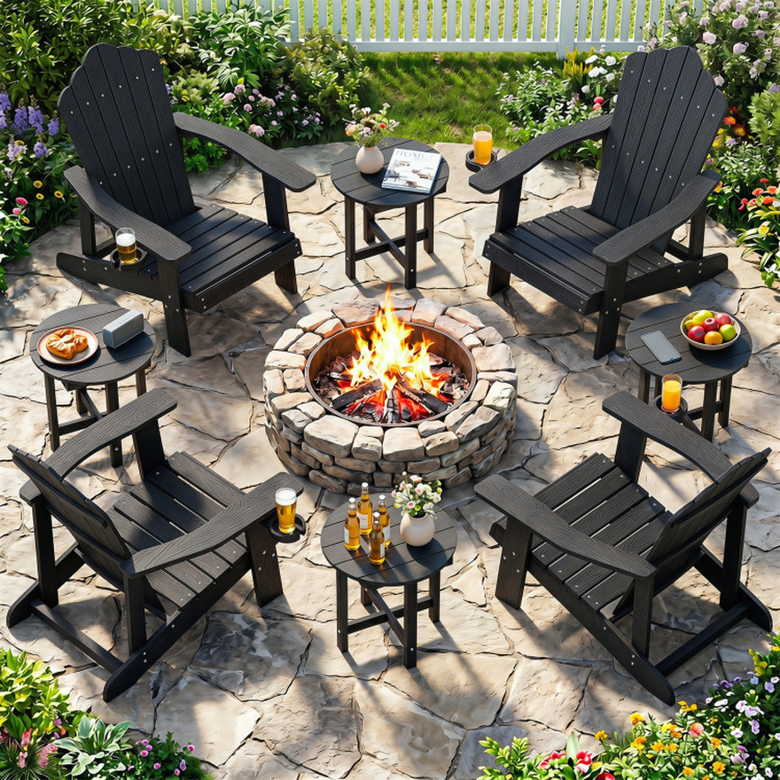 SUGIFT All-Weather HIPS Adirondack Side Table 18-in Square Top 66-lb Capacity Outdoor Accent Table 1-Piece Black