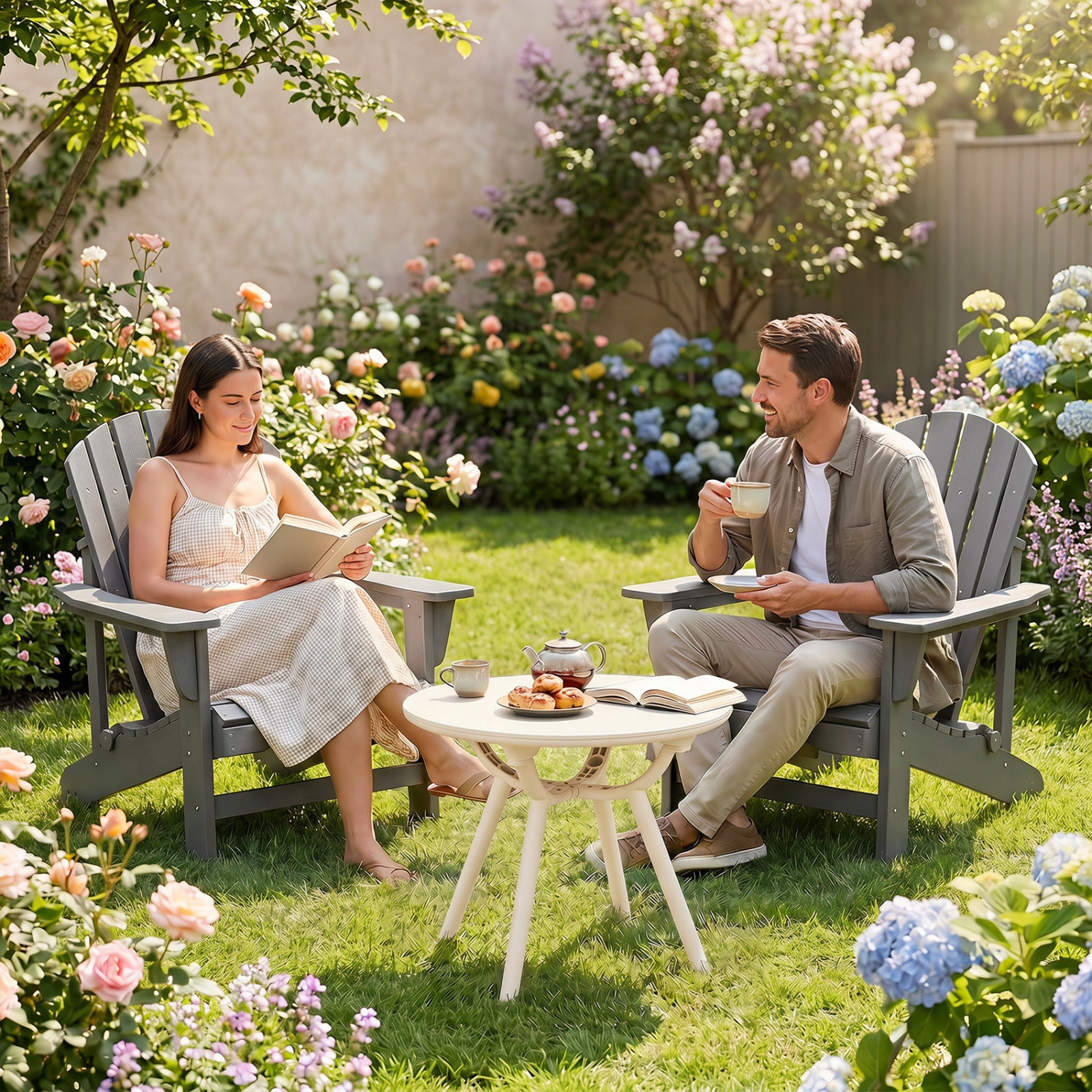 SUGIFT Set of 2 White Round Outdoor Side Tables, 20 in, 110-lb Capacity