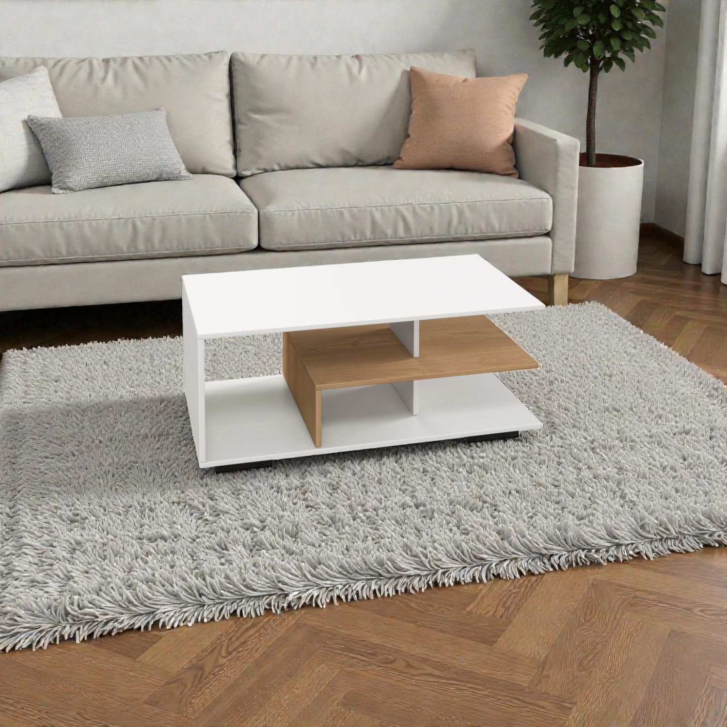 Hivvago Rectangular Accent Table with Distinctive L-Shaped Inner Shelf