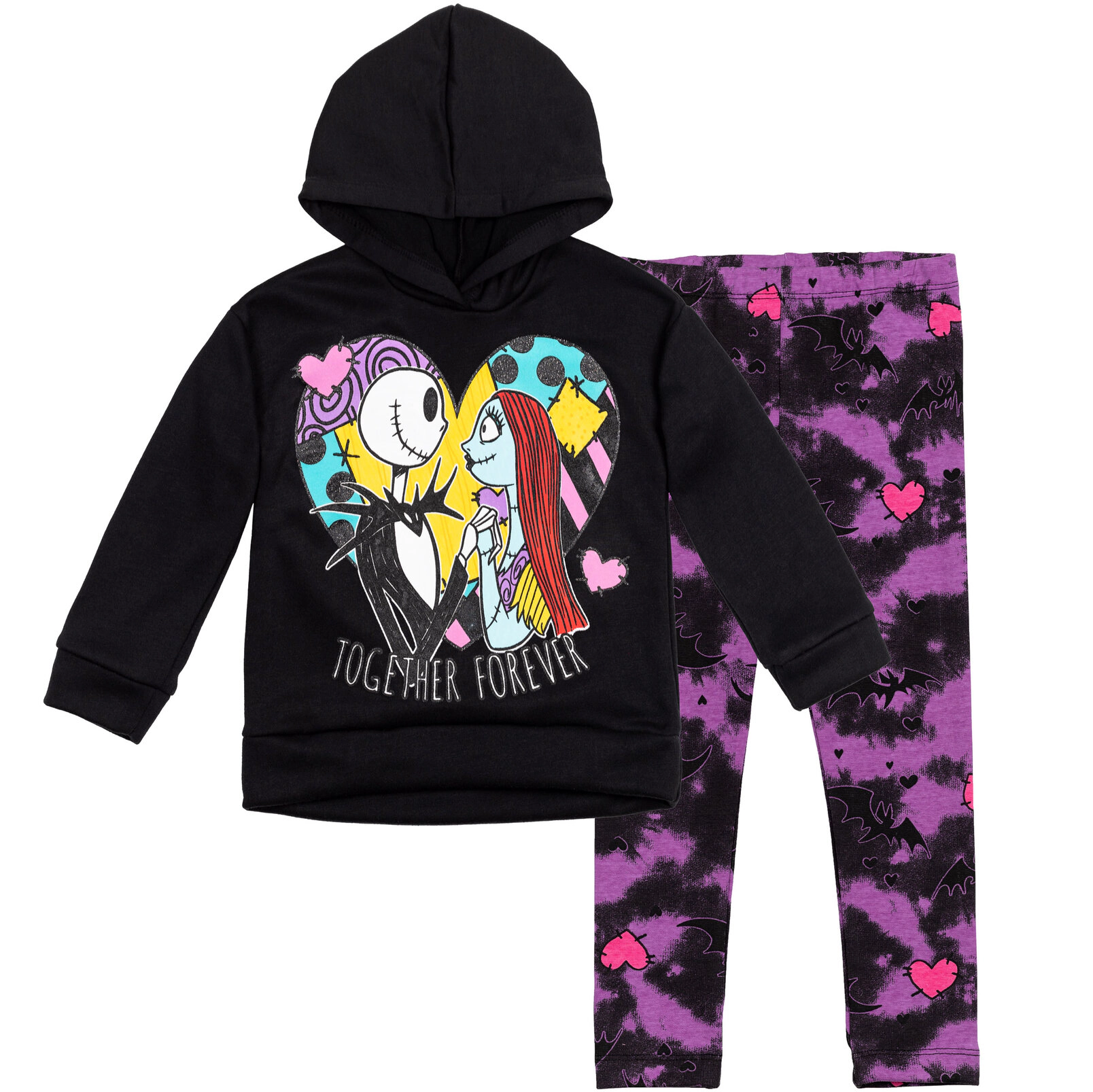 Disney Nightmare Before Christmas Girls' Glitter Fleece Hoodie and Leggings Set