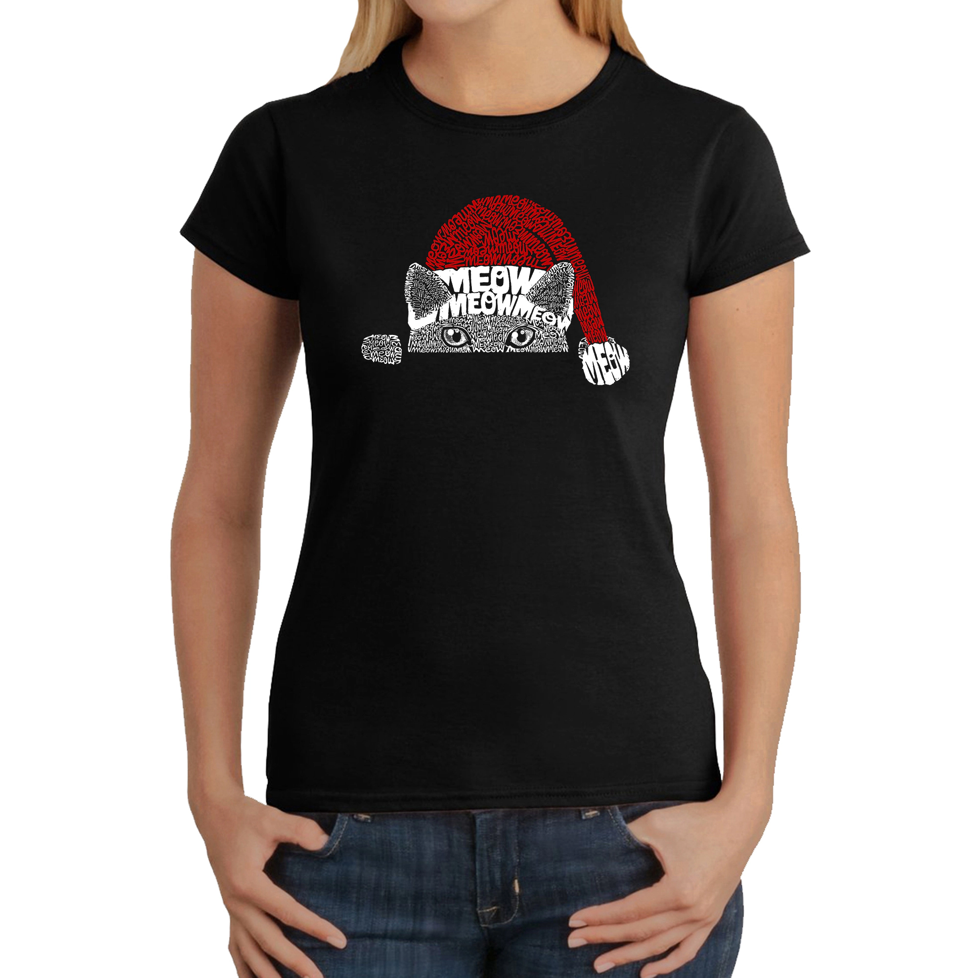 LA Pop Art Women's Word T-Shirt - Christmas Peeking Cat