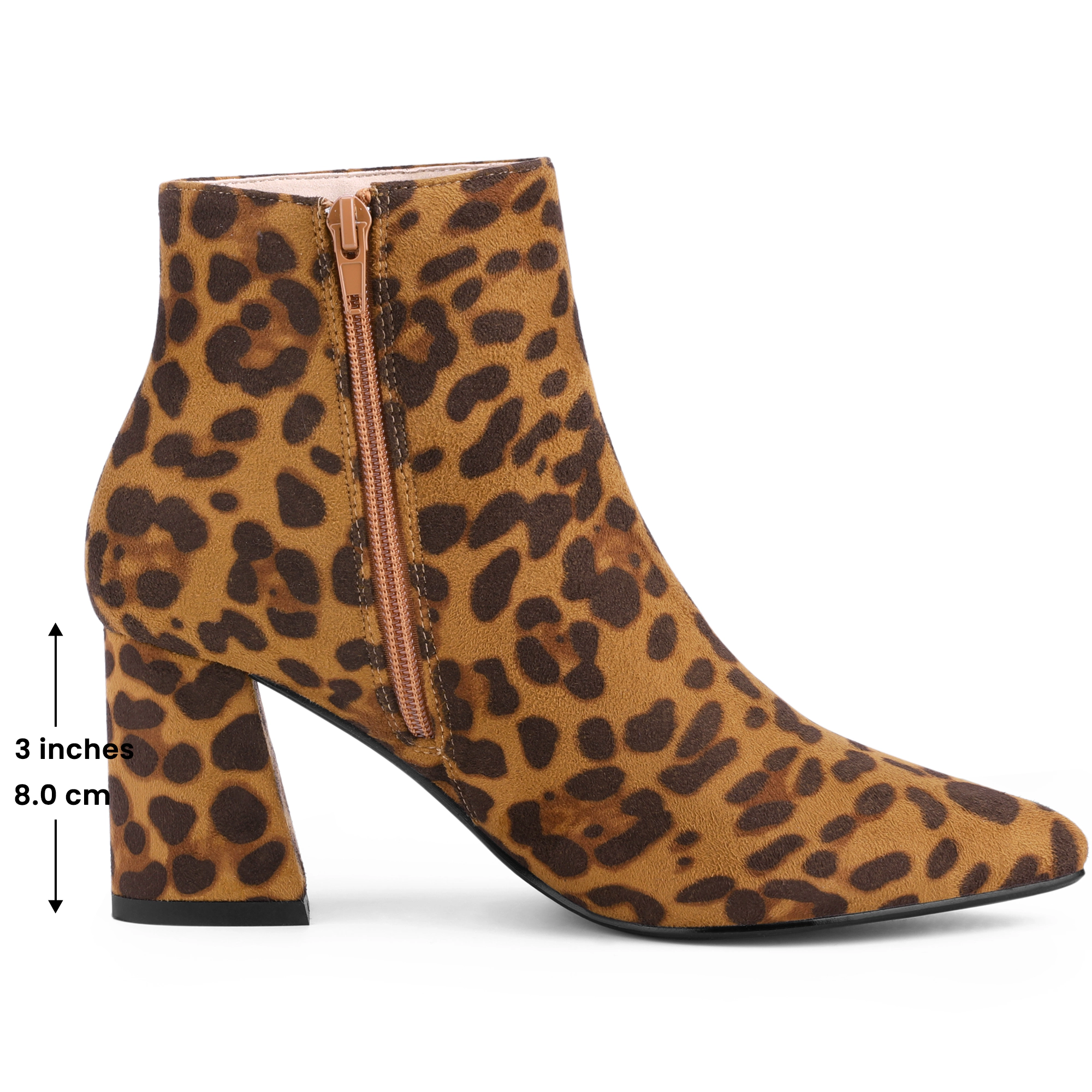 BLISSFUL STEP Women Faux Suede Pointy Toe Chunky Heels Ankle Boots