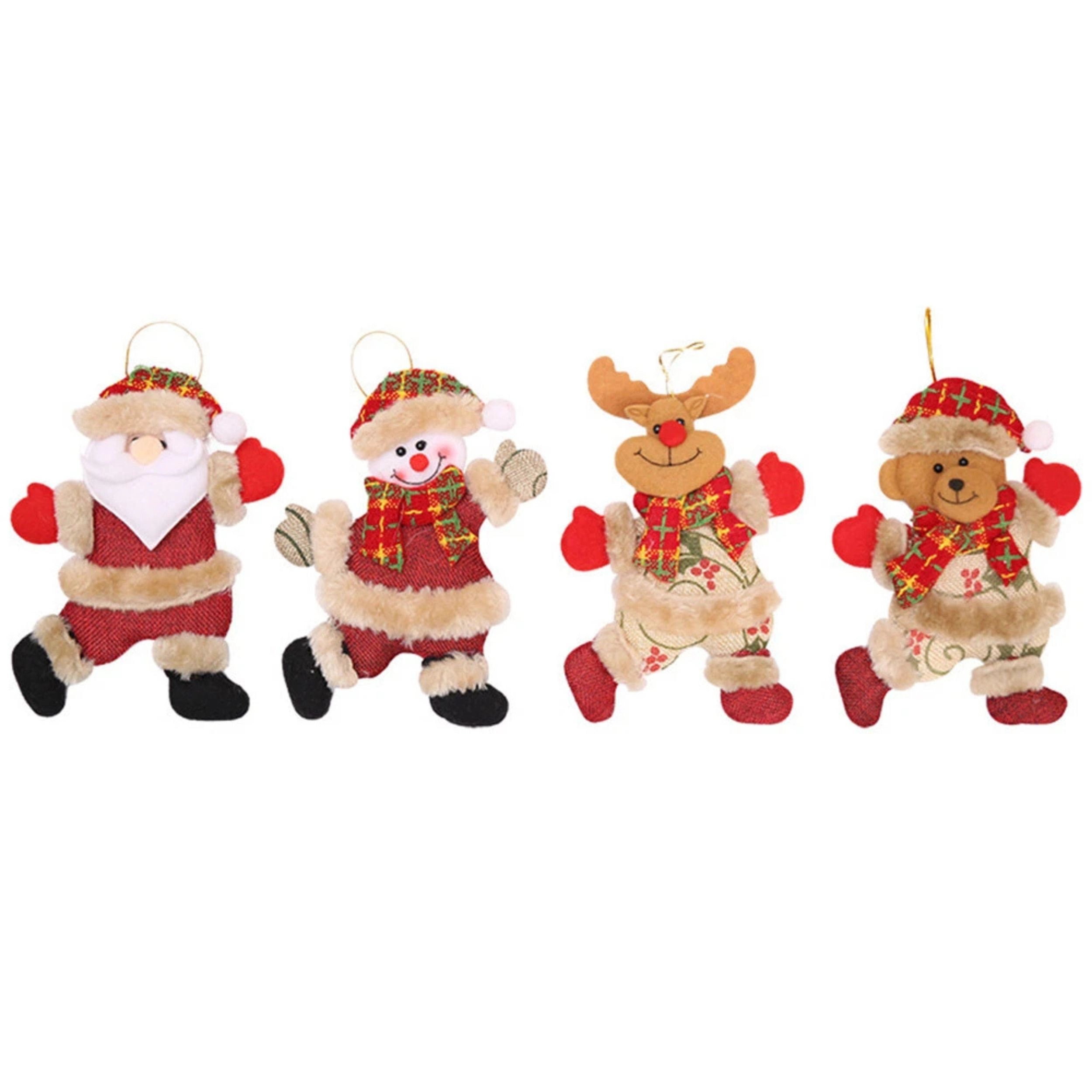 Home Collection Pack of 4 Christmas Hanging Ornament Dolls Santa Snowman Tree