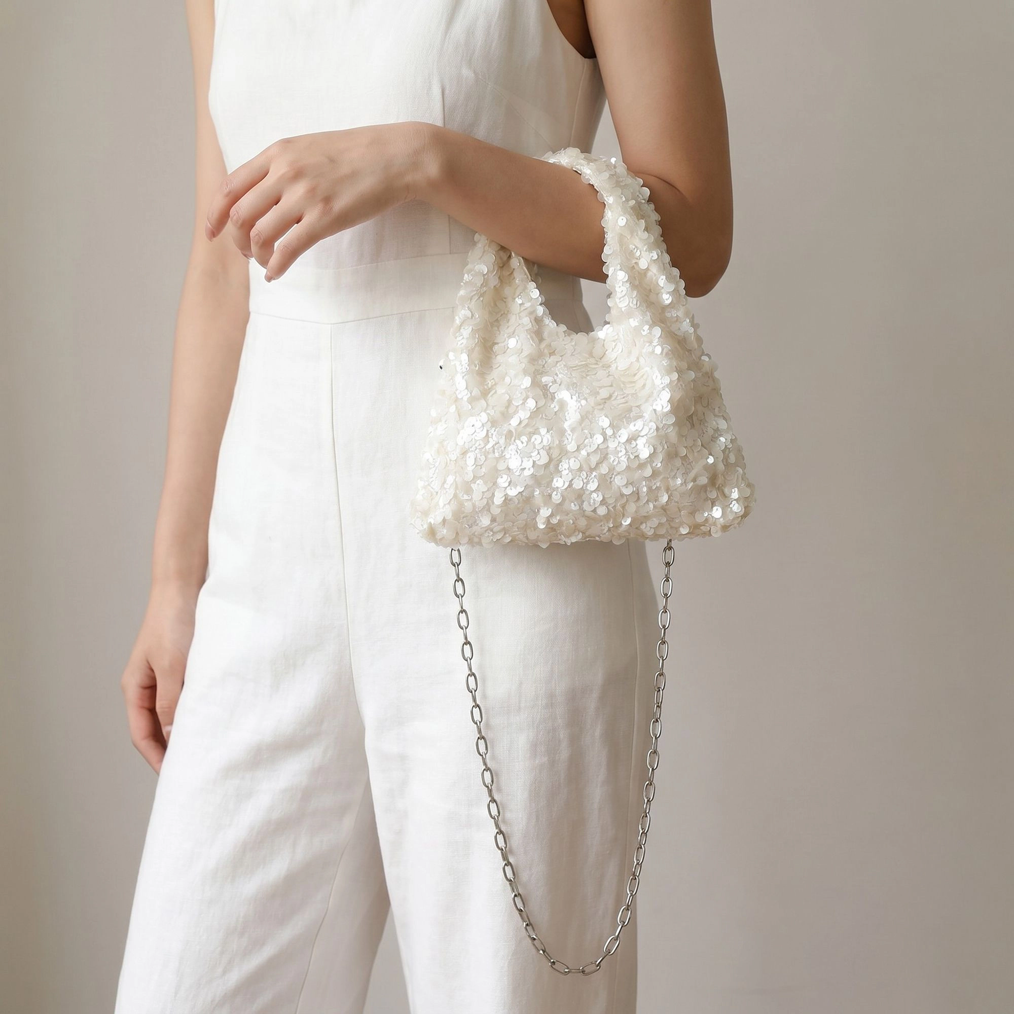 Alilang Women's Sequin Top Handle Mini Bag with Round Cutout Handle and Chain Strap