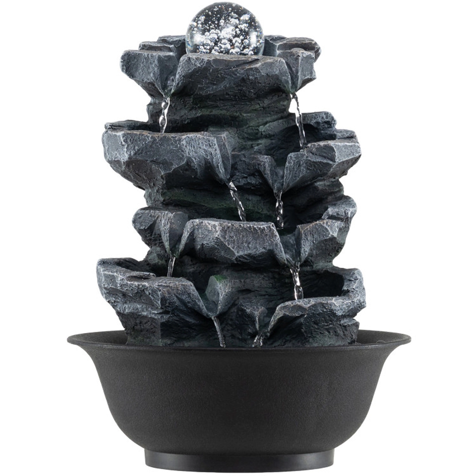 SUGIFT Rolling Crystal Ball Tabletop Water Fountain Color-Changing LED Light PP Resin 8.5 x 10.5-in 2.5-lb Black