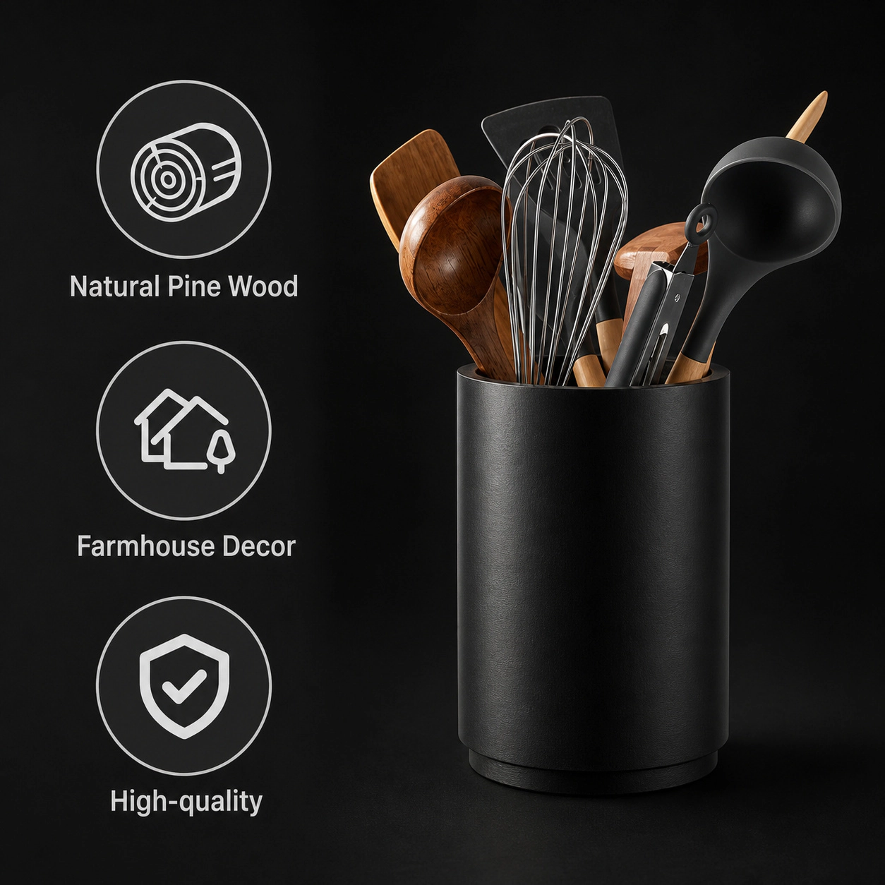 WZK 360° Rotating Solid Pine Wood Kitchen Utensil Holder