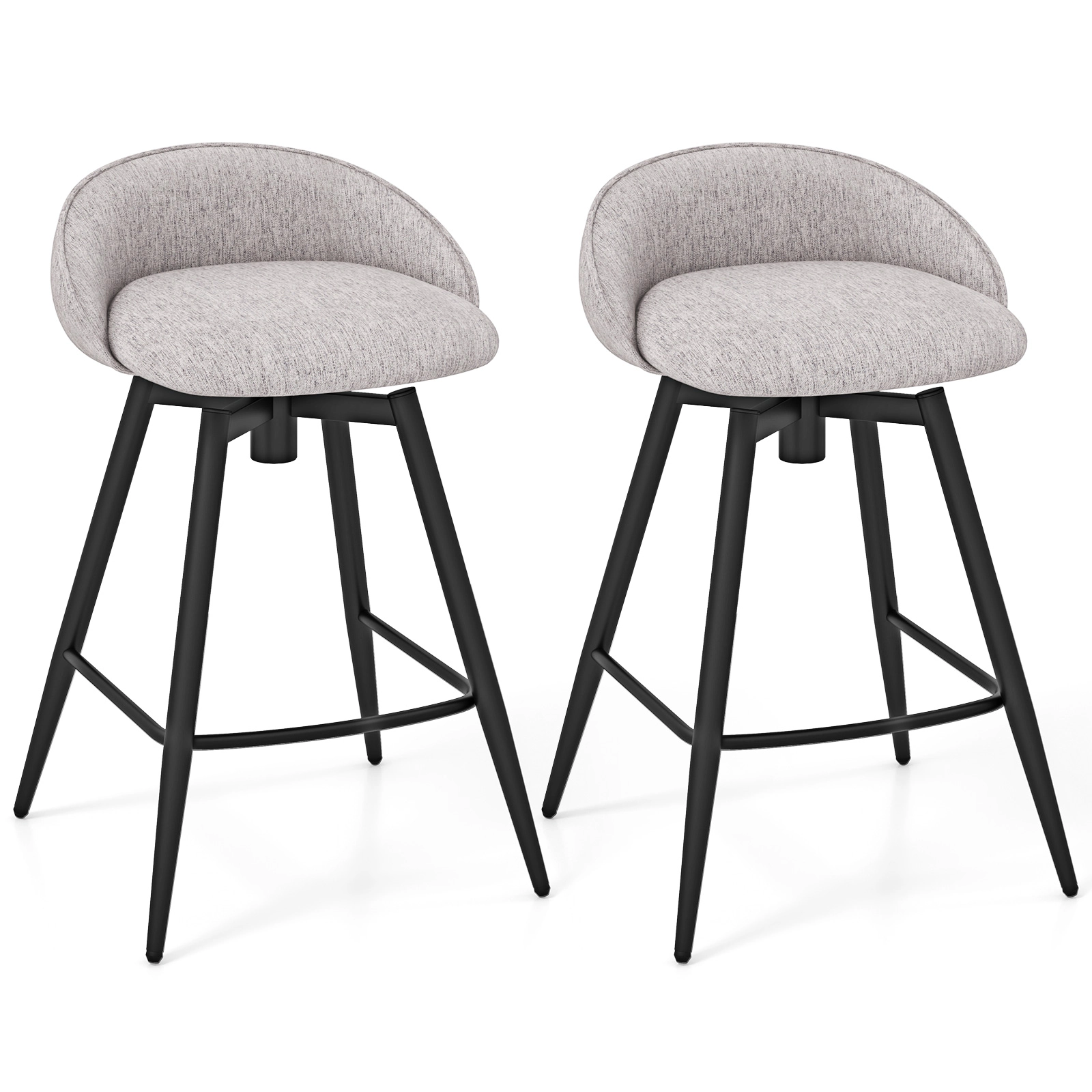 SUGIFT Gray Low Backrest and Footrest Set of 2 Upholstered Swivel Bar Stool