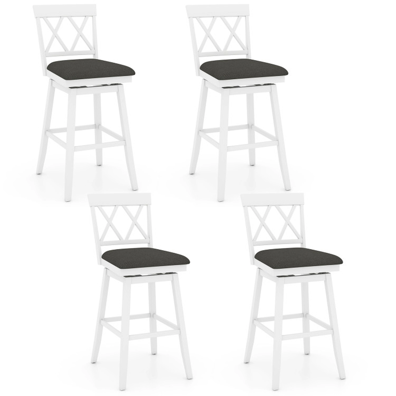 SUGIFT 360° Swivel Counter Height Bar Stool Set of 4 with Curved Backrest 330-lb Capacity 29-in Seat Oak/White